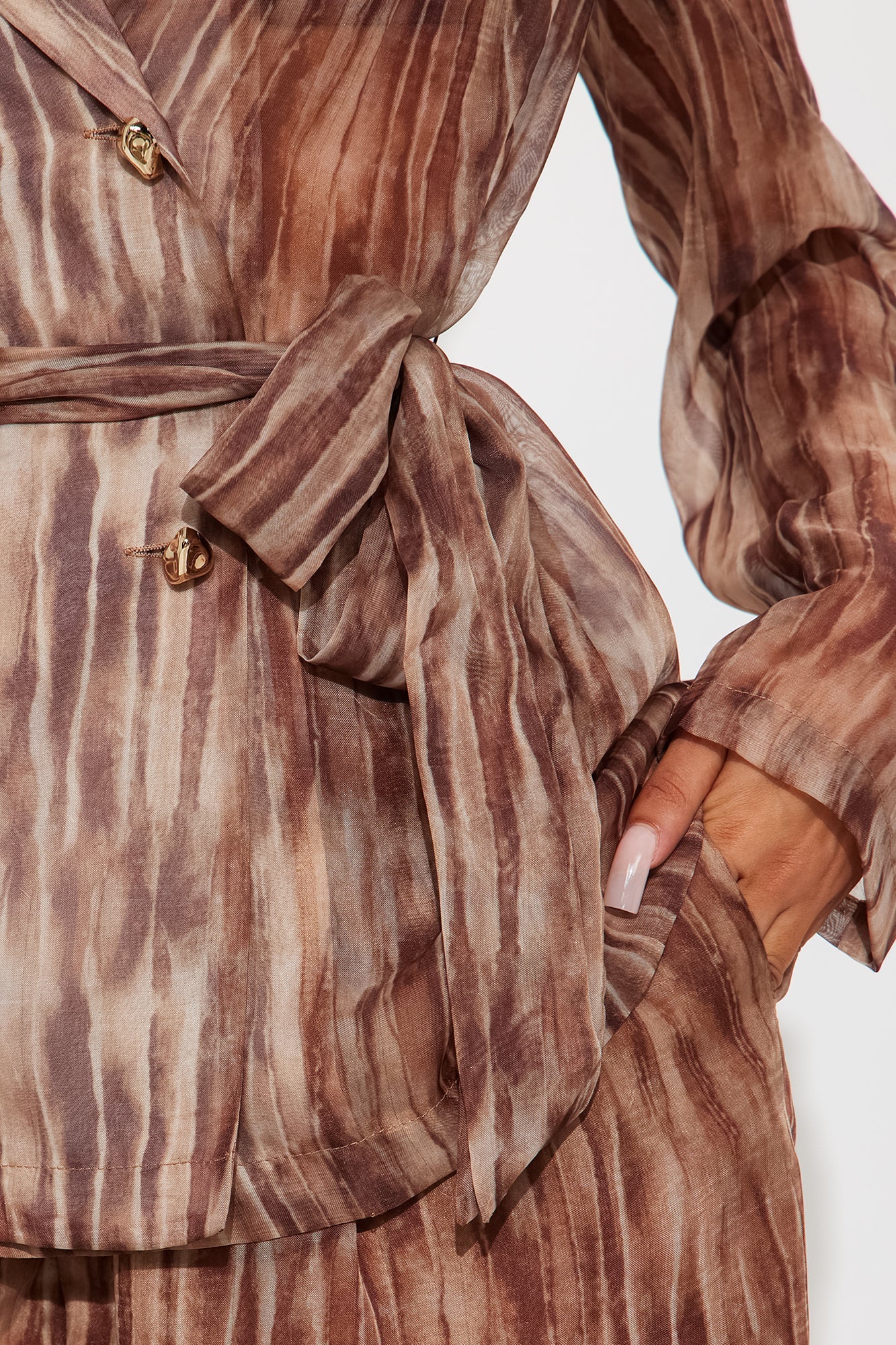 Grace Sheer Blazer Pant Set - Brown/combo 