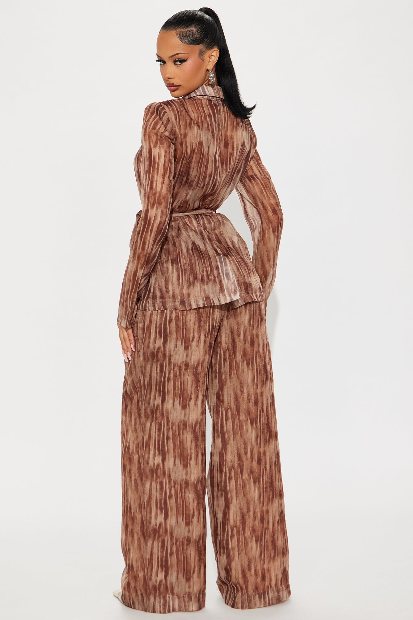 Grace Sheer Blazer Pant Set - Brown/combo 