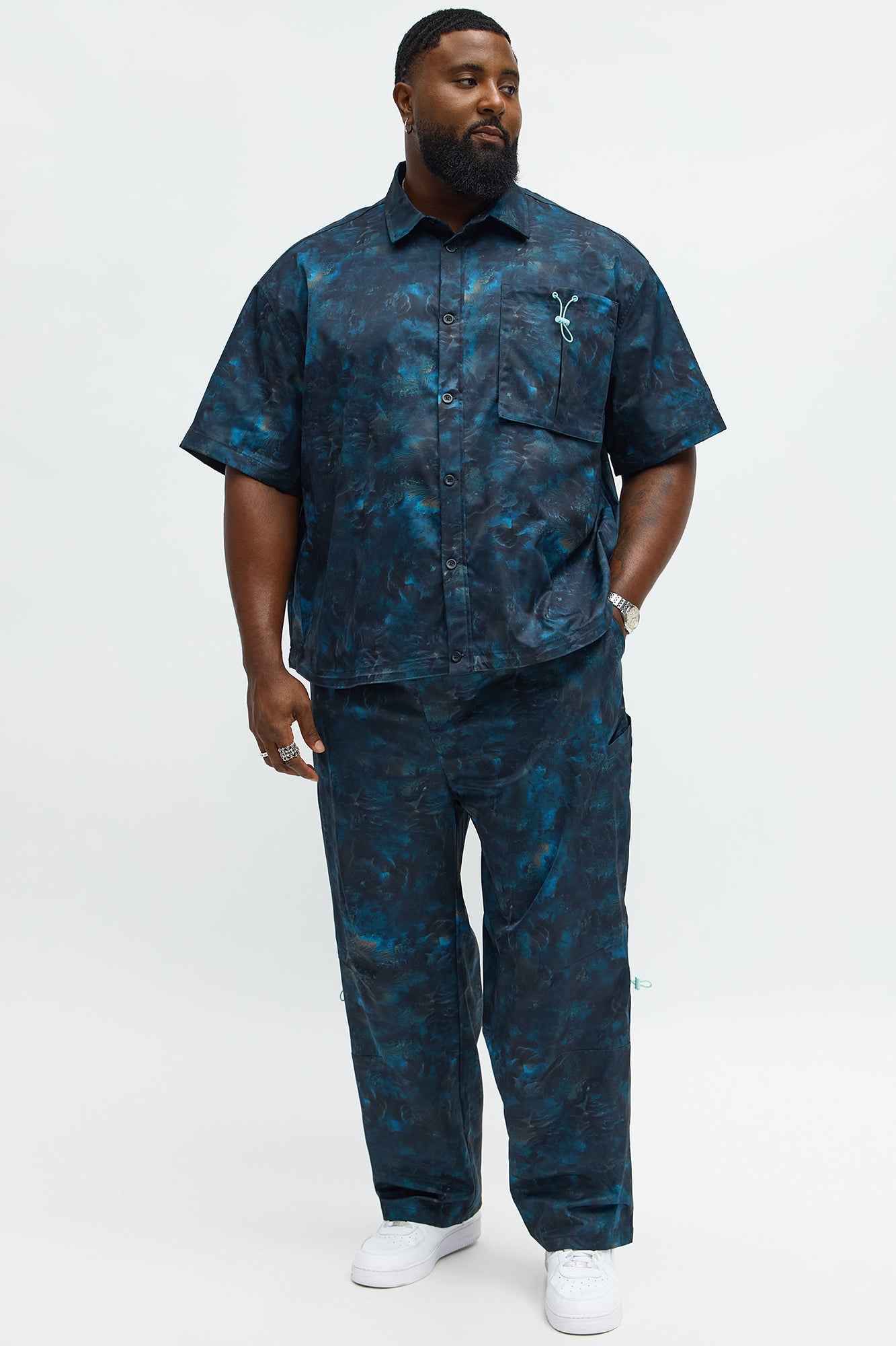Oversized Viktor Short Sleeve Button Up Shirt - Black/combo