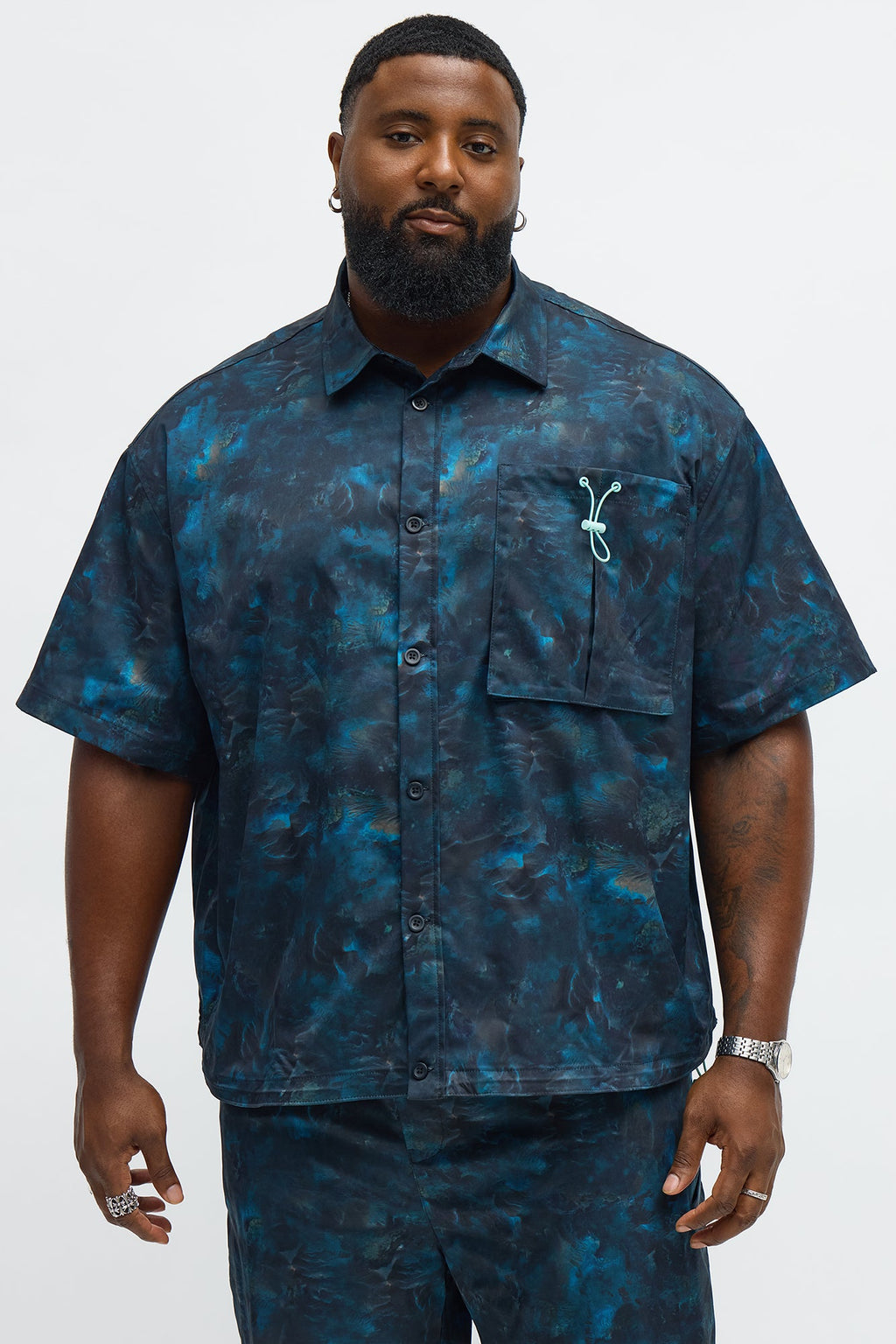 Oversized Viktor Short Sleeve Button Up Shirt - Black/combo