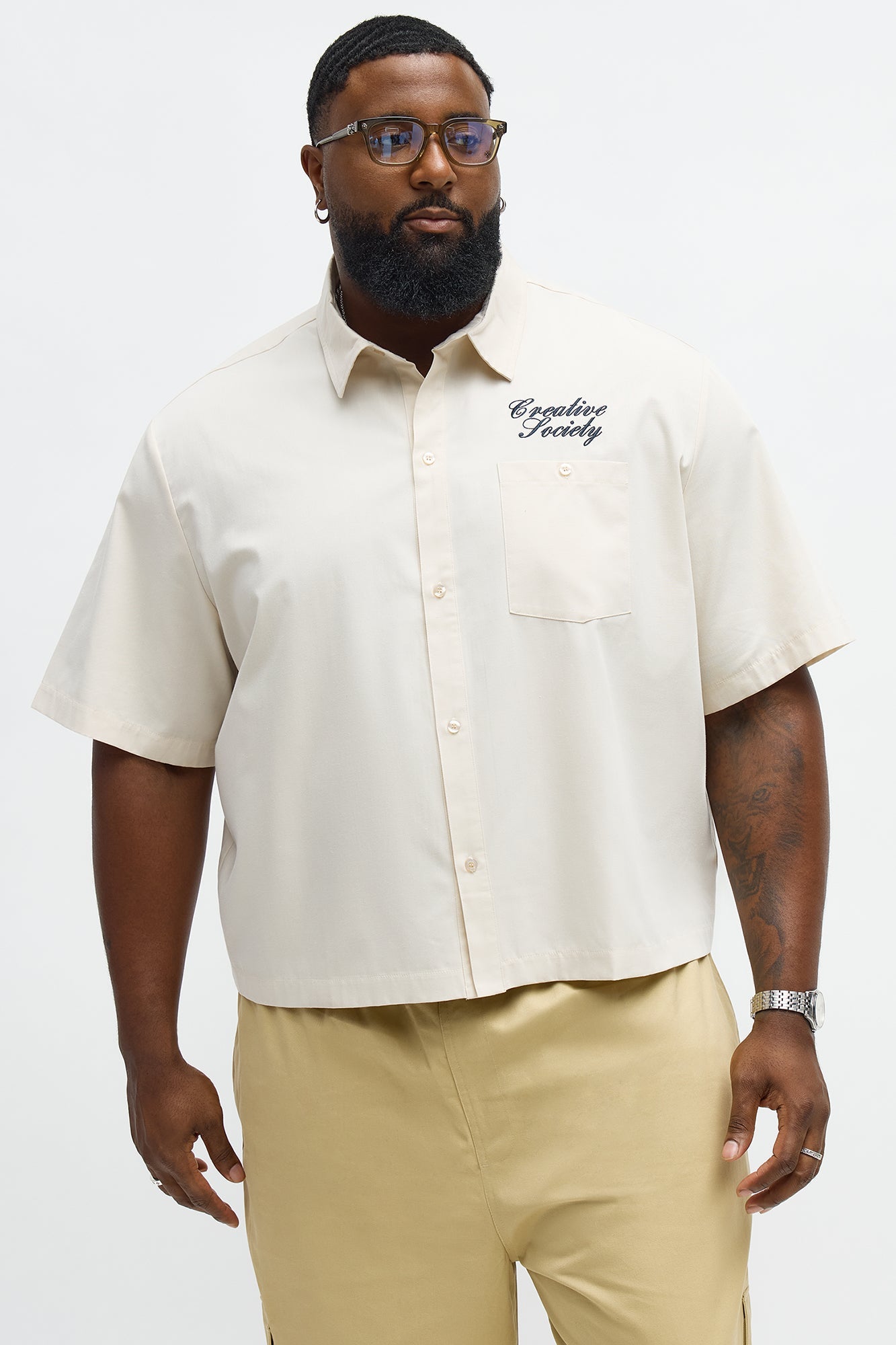 Cropped Society Mechanic Button Up Shirt - Natural