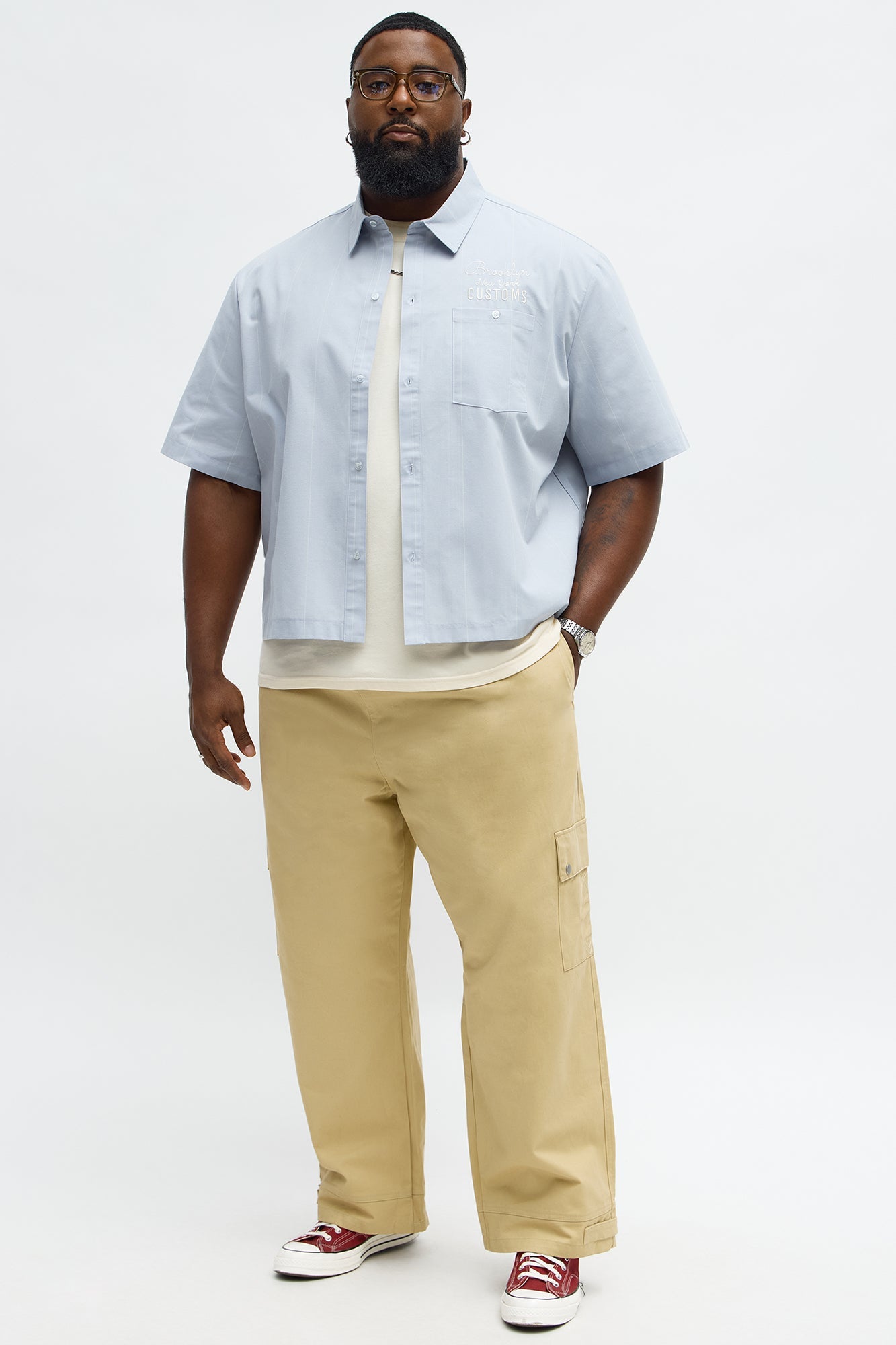 Brooklyn Striped Mechanic Button Up Shirt  - Blue/combo