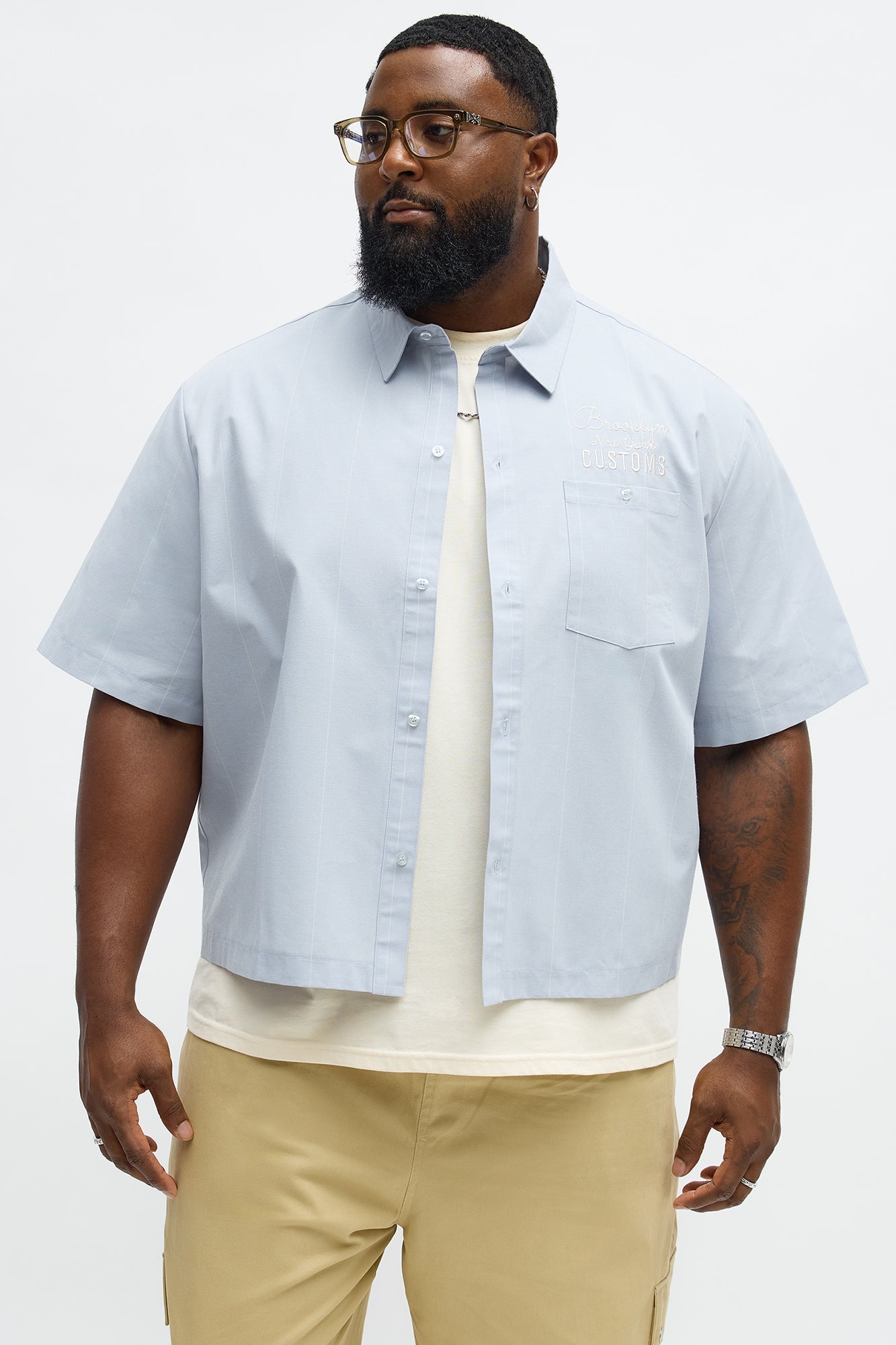 Brooklyn Striped Mechanic Button Up Shirt  - Blue/combo