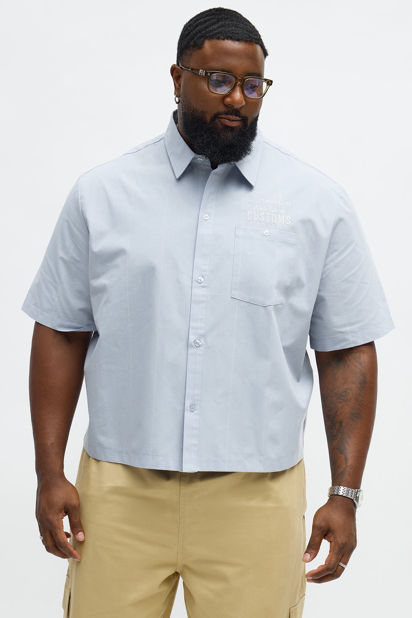 Brooklyn Striped Mechanic Button Up Shirt  - Blue/combo