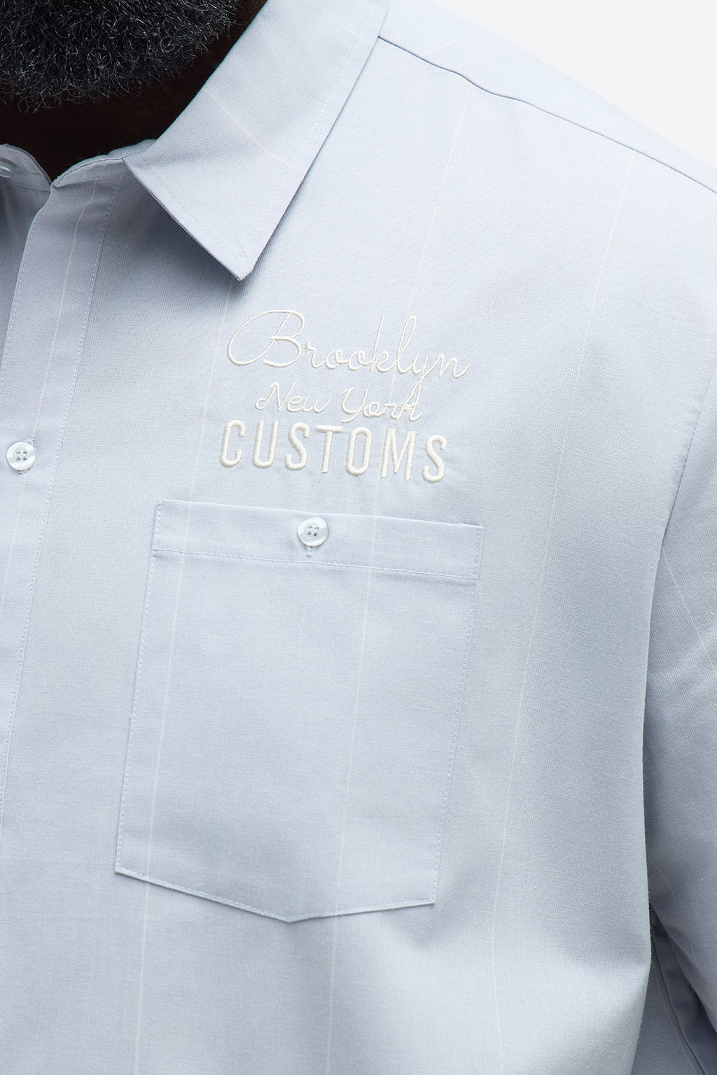 Brooklyn Striped Mechanic Button Up Shirt  - Blue/combo