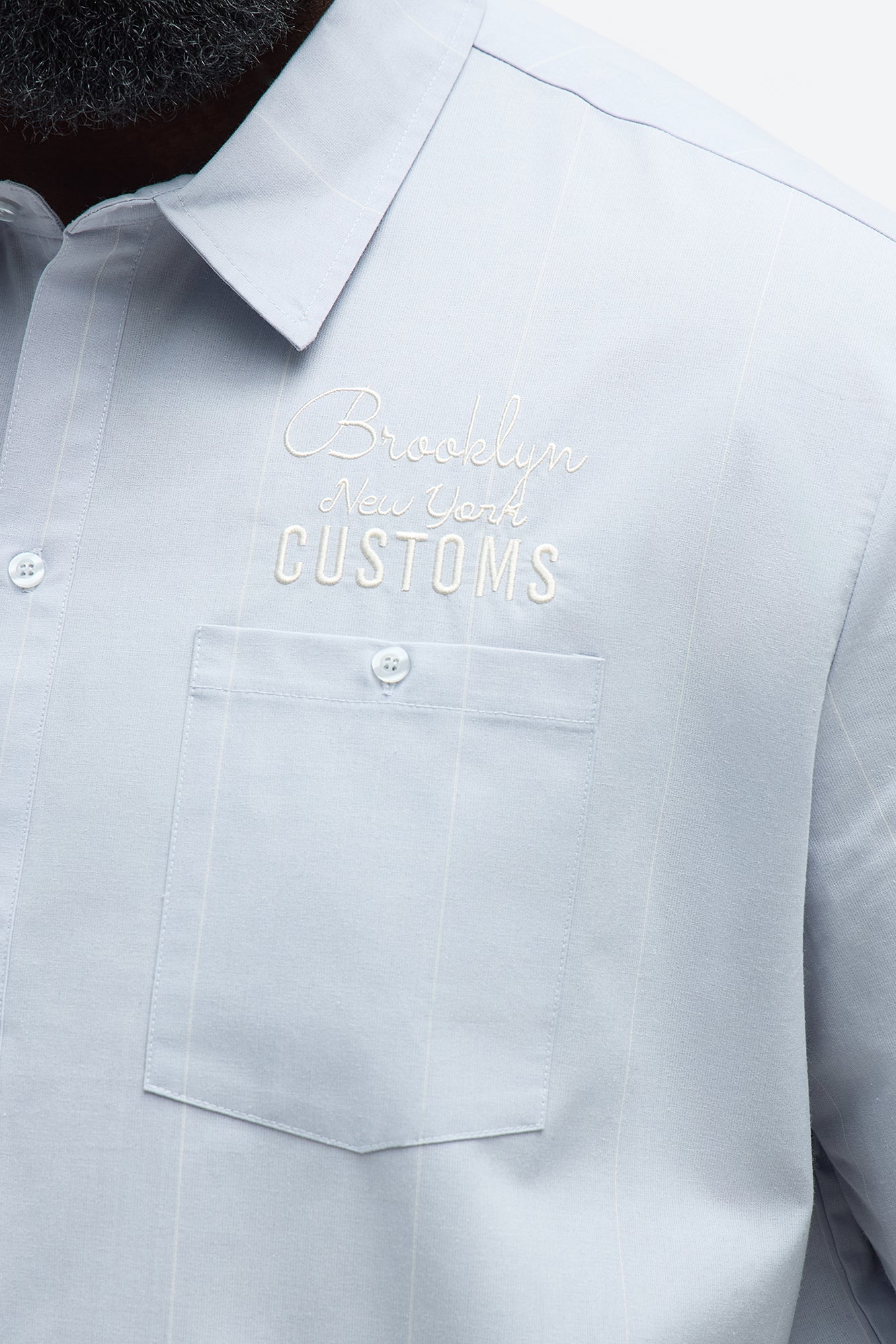Brooklyn Striped Mechanic Button Up Shirt  - Blue/combo