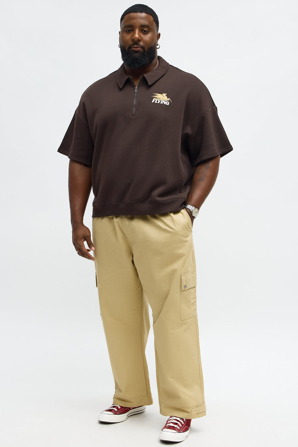 Tyson OversizedWe Fly Quarter Zip Short Sleeve Sweatshirt - Brown