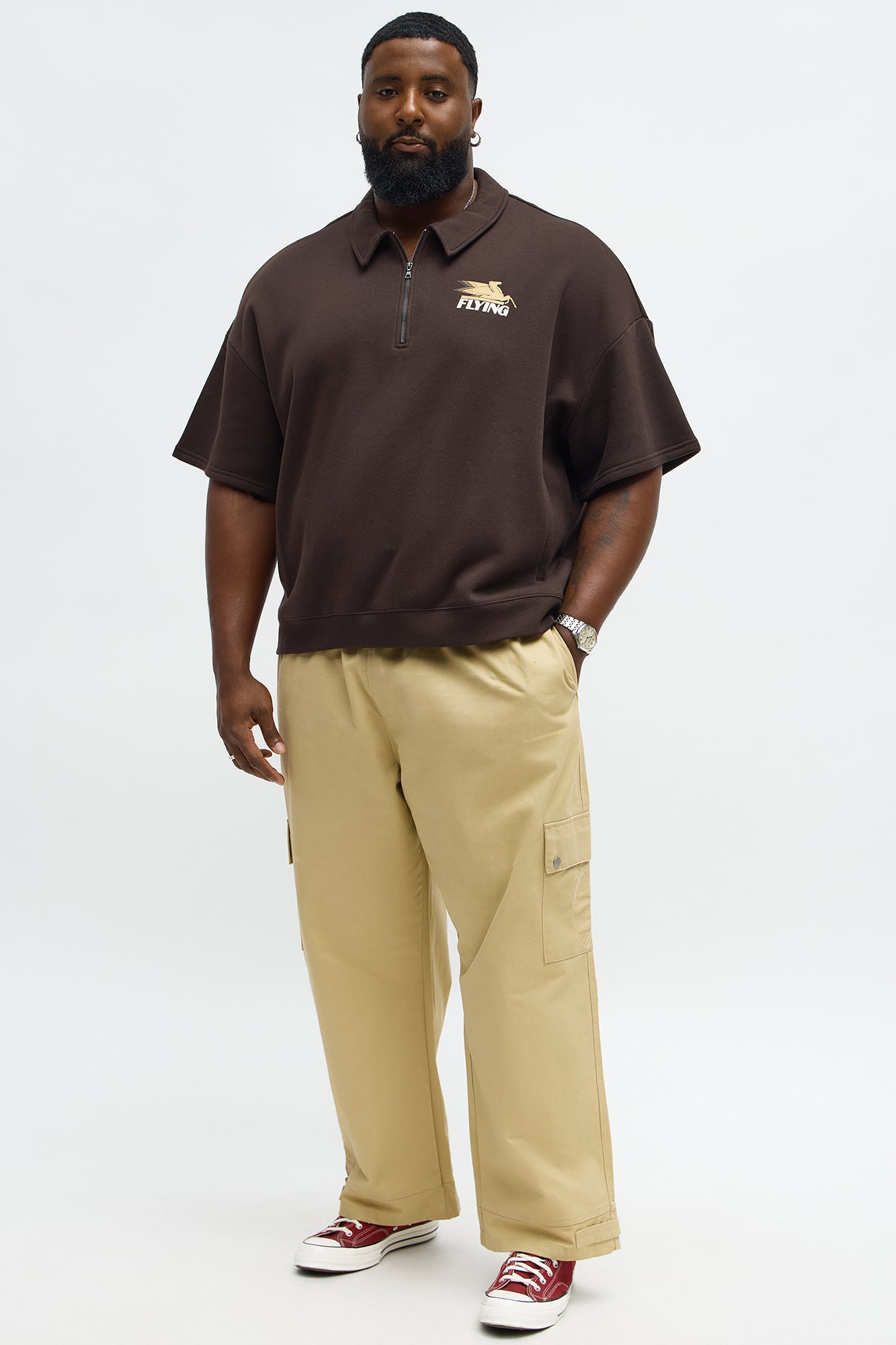 Tyson OversizedWe Fly Quarter Zip Short Sleeve Sweatshirt - Brown