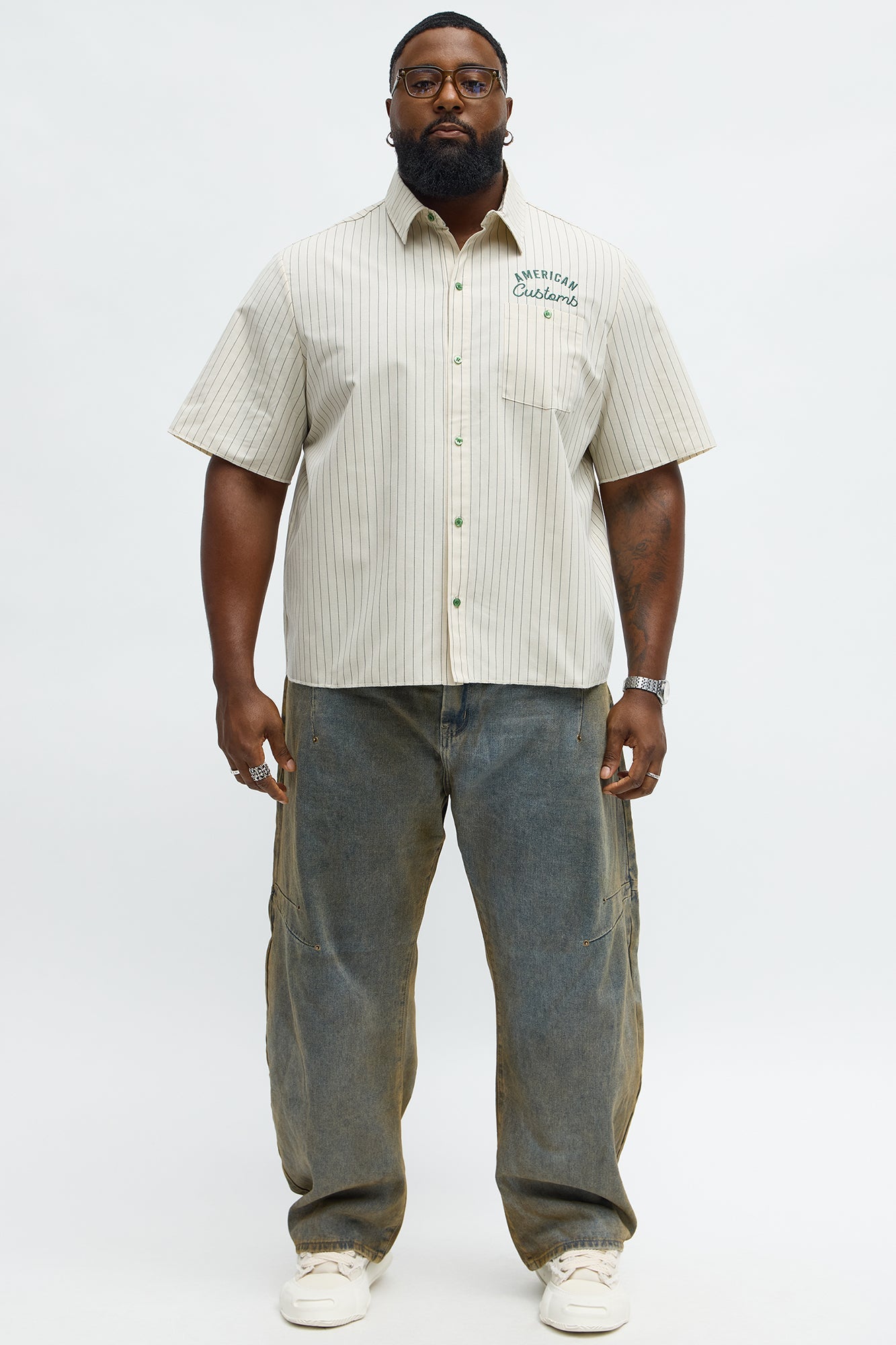 American Customs Raw Hem Mechanic Button Up Shirt  - Hunter Green