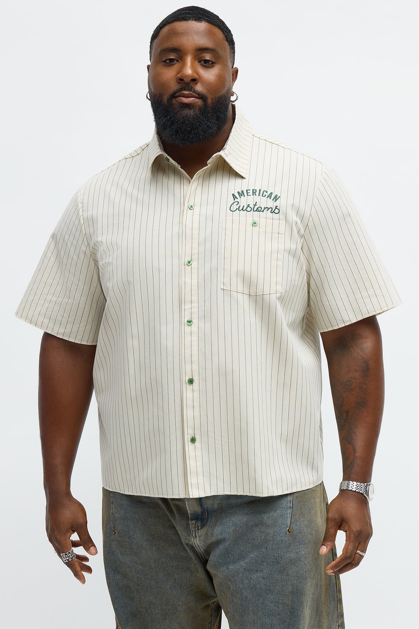 American Customs Raw Hem Mechanic Button Up Shirt  - Hunter Green