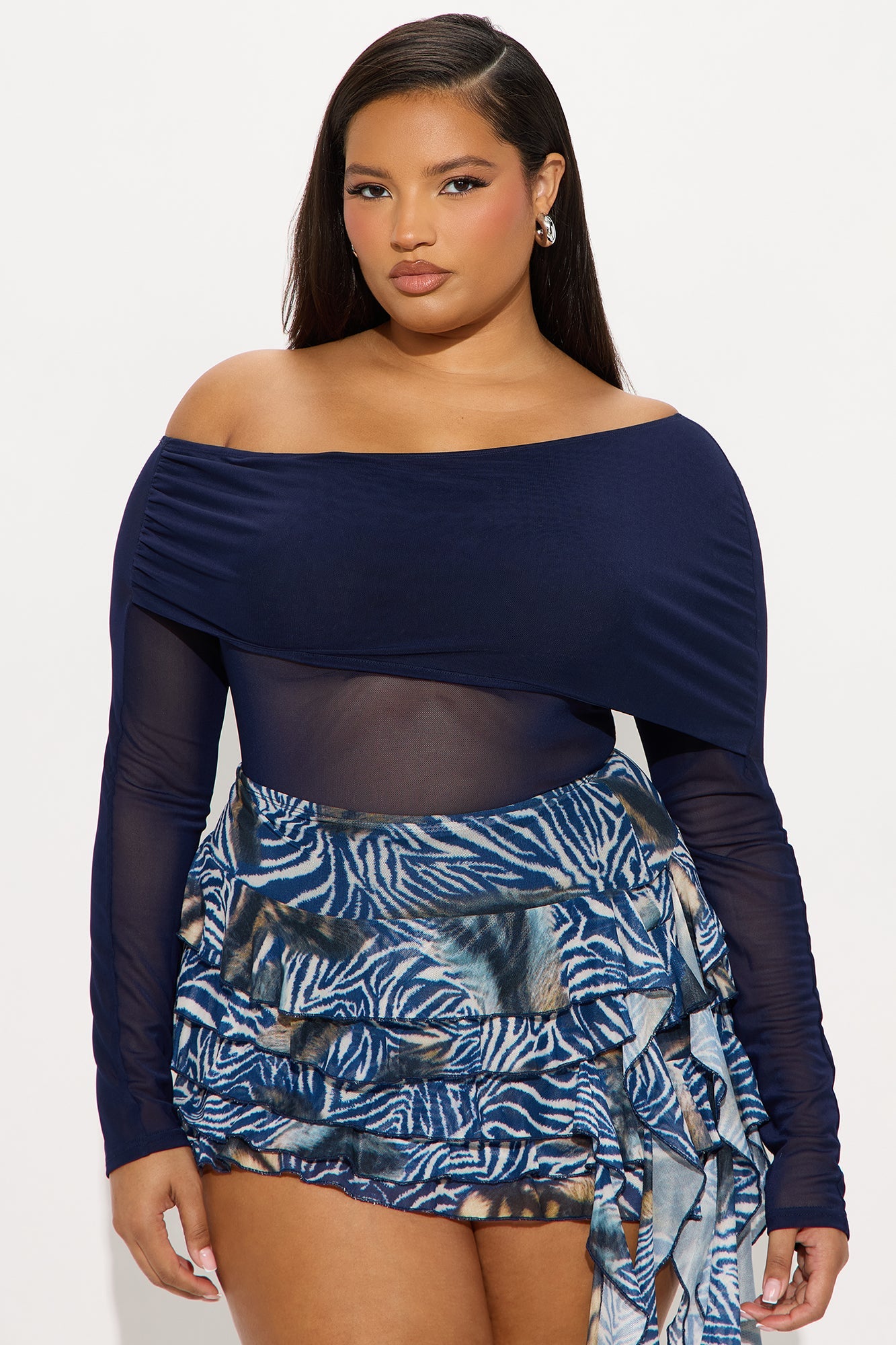 Yuri Draped Off Mesh Bodysuit - Navy