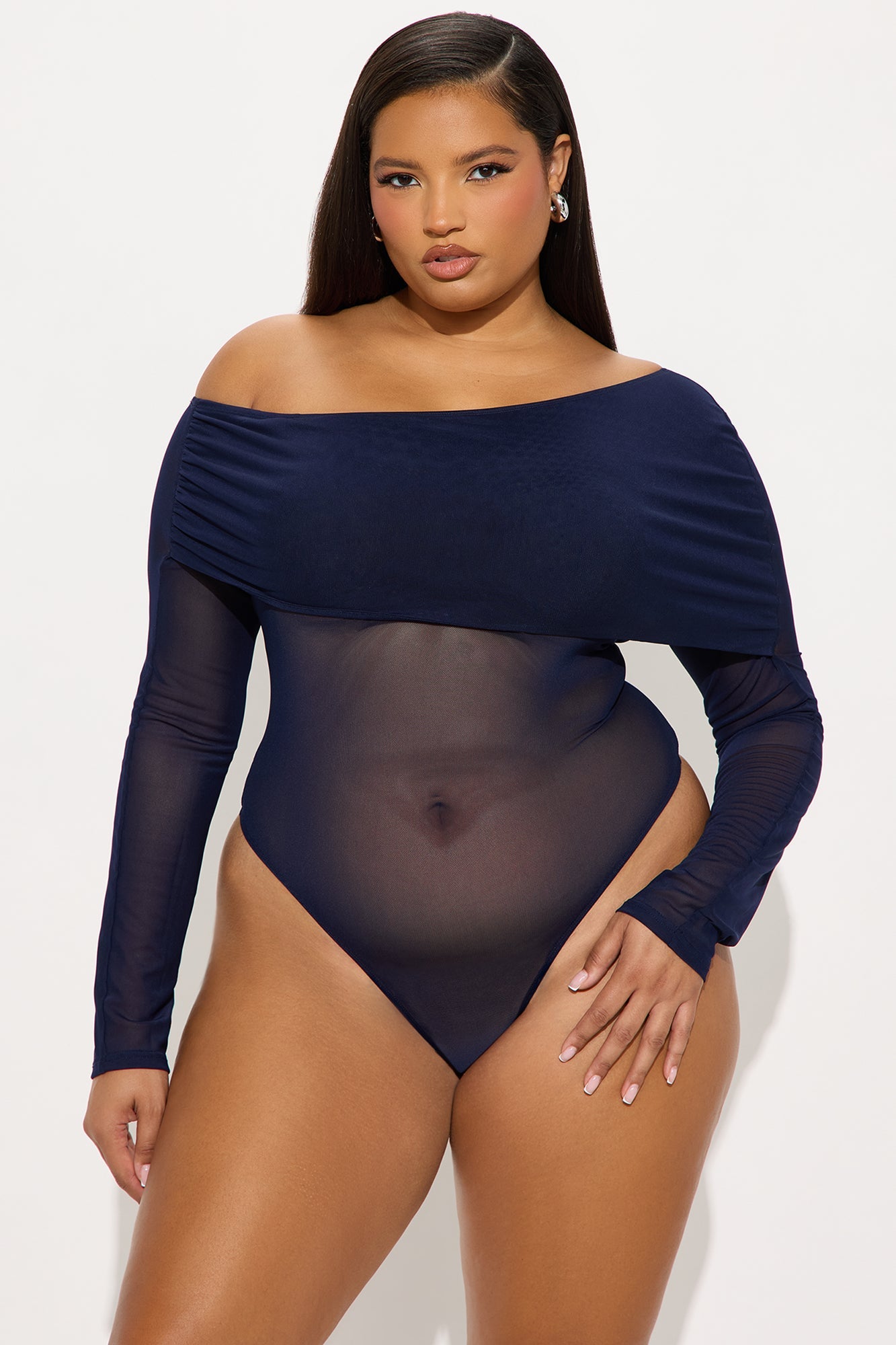 Yuri Draped Off Mesh Bodysuit - Navy