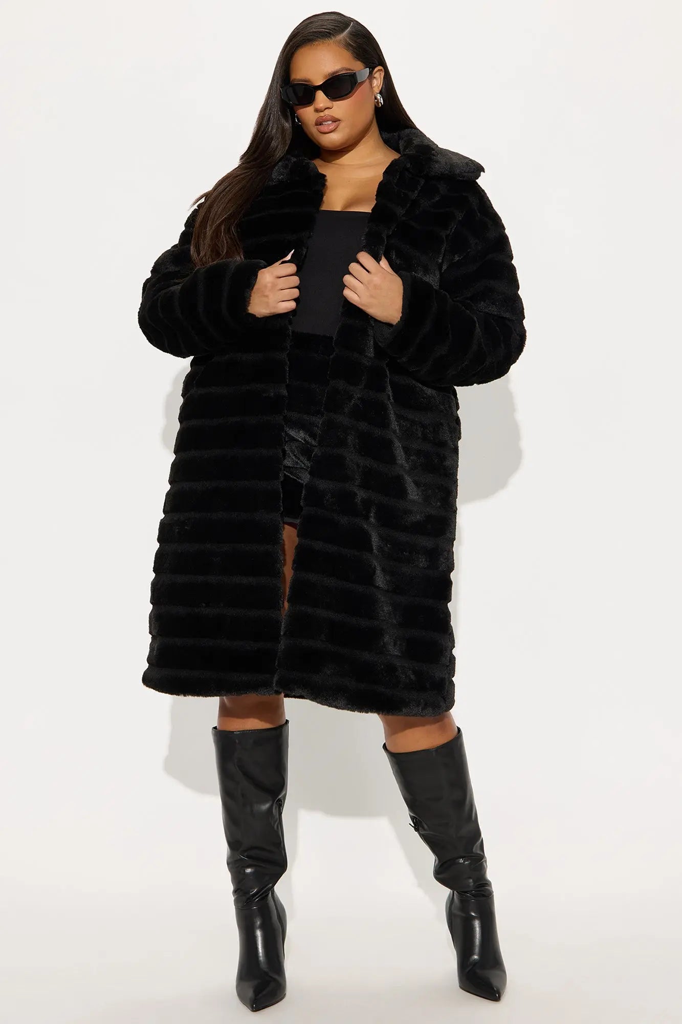 Paloma Faux Fur Trench Coat - Black 