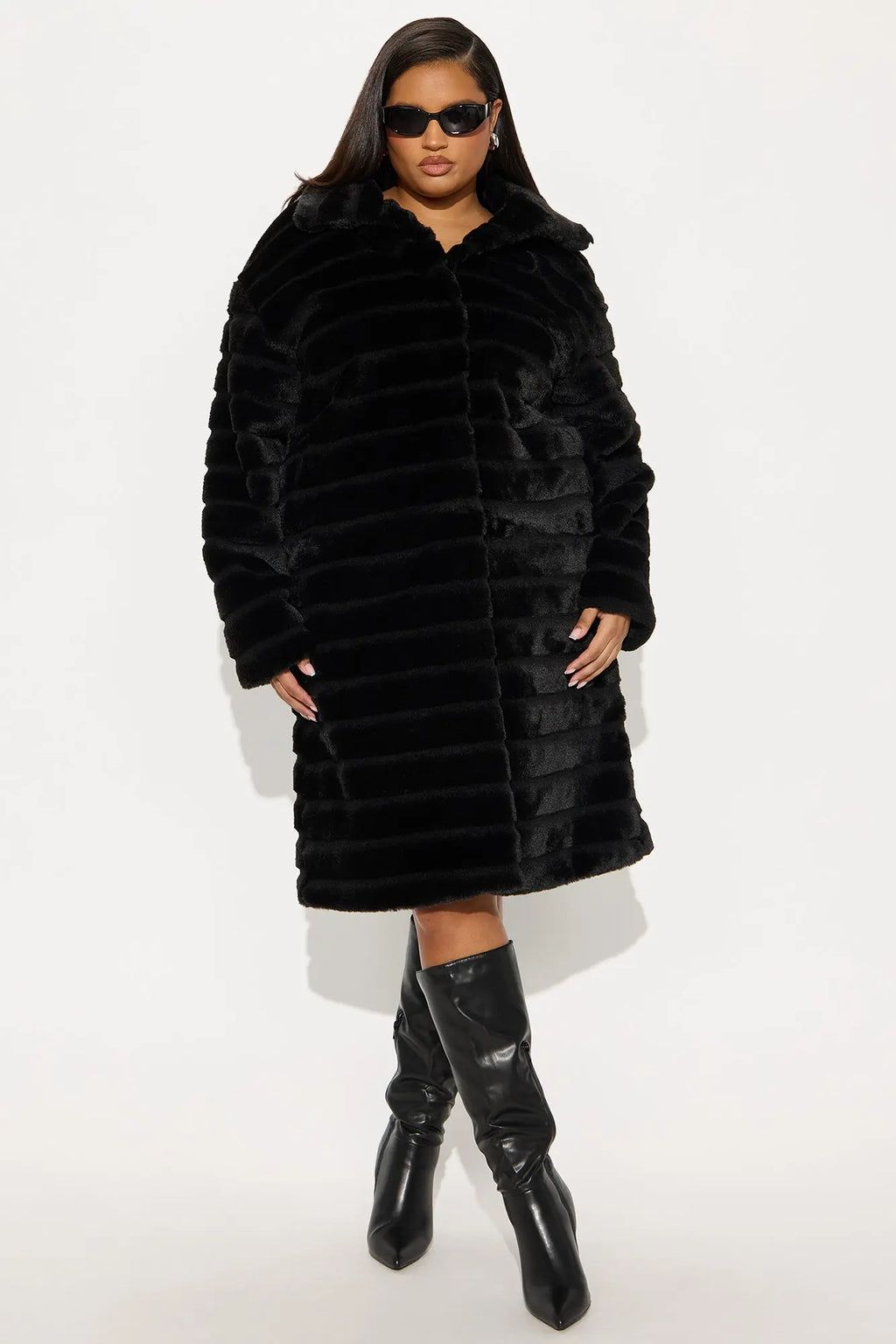 Paloma Faux Fur Trench Coat - Black 