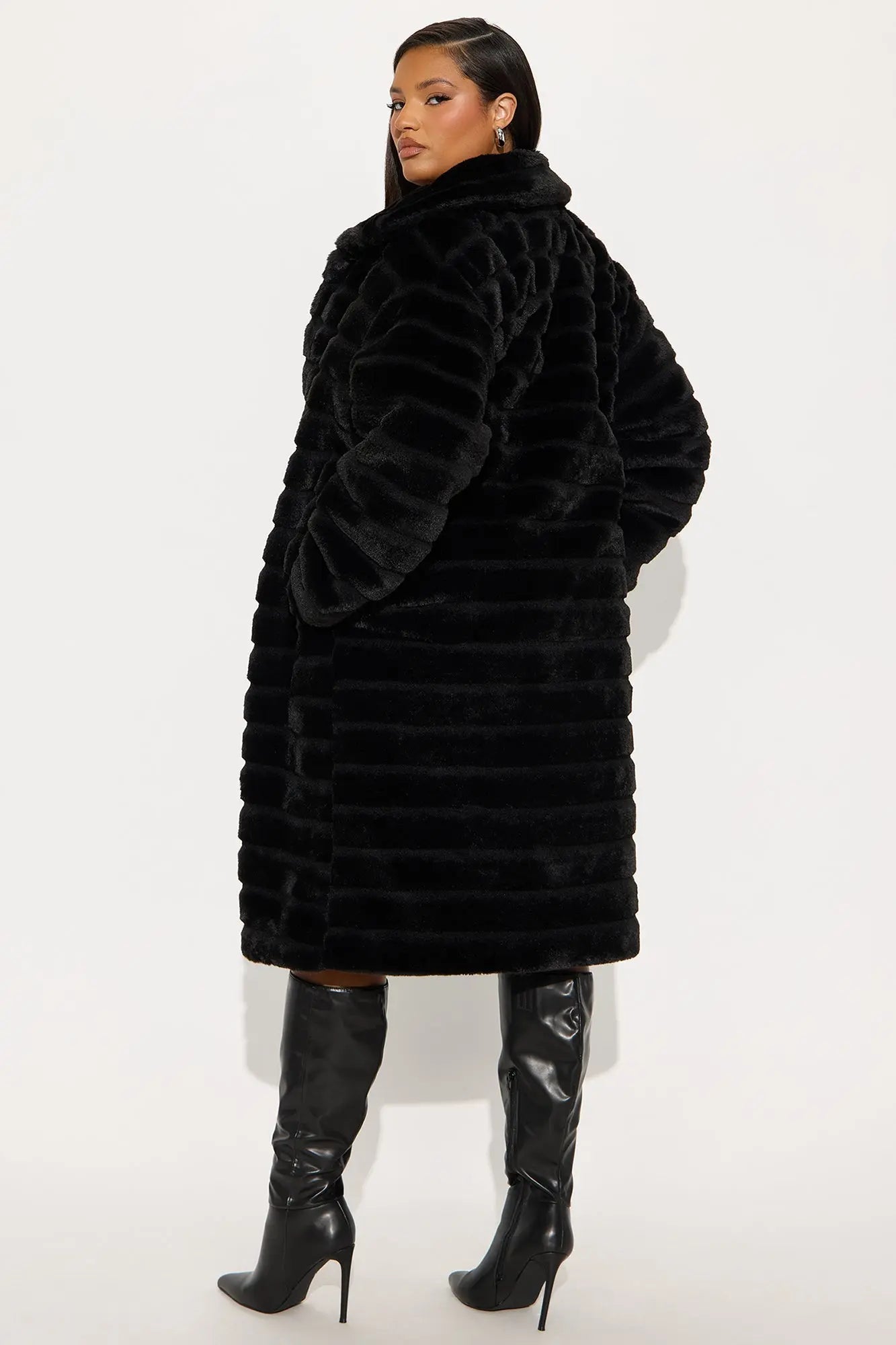 Paloma Faux Fur Trench Coat - Black 