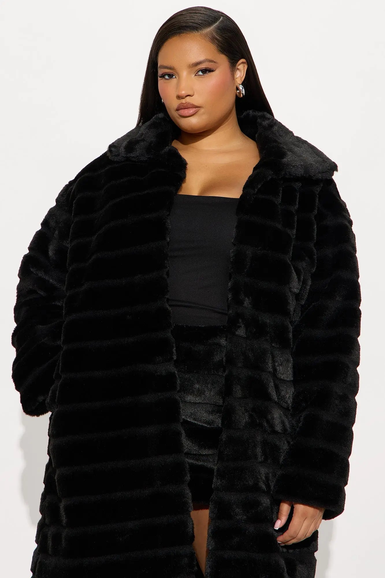 Paloma Faux Fur Trench Coat - Black 