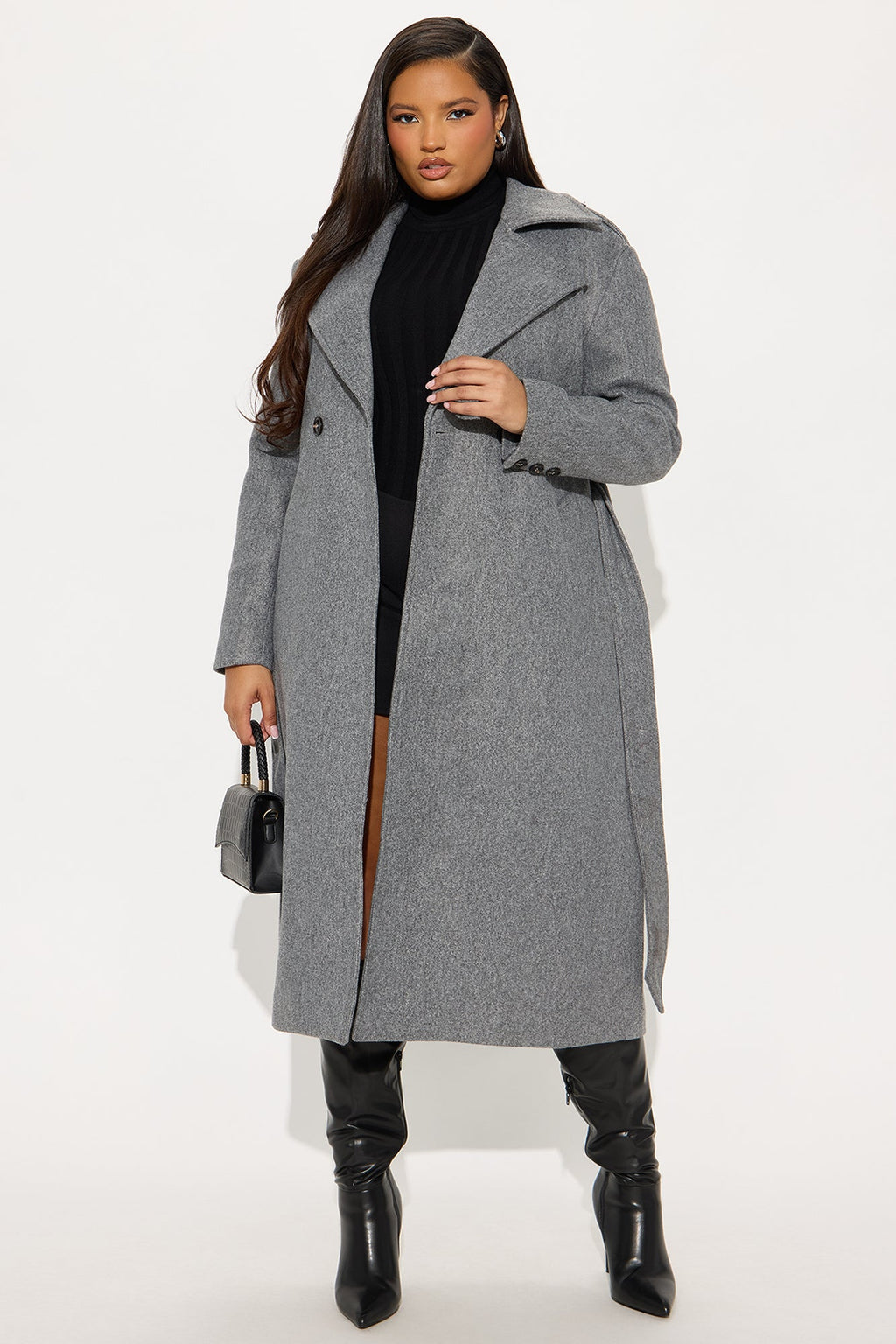 Clocked Out Double Breasted Long Coat - Grey 