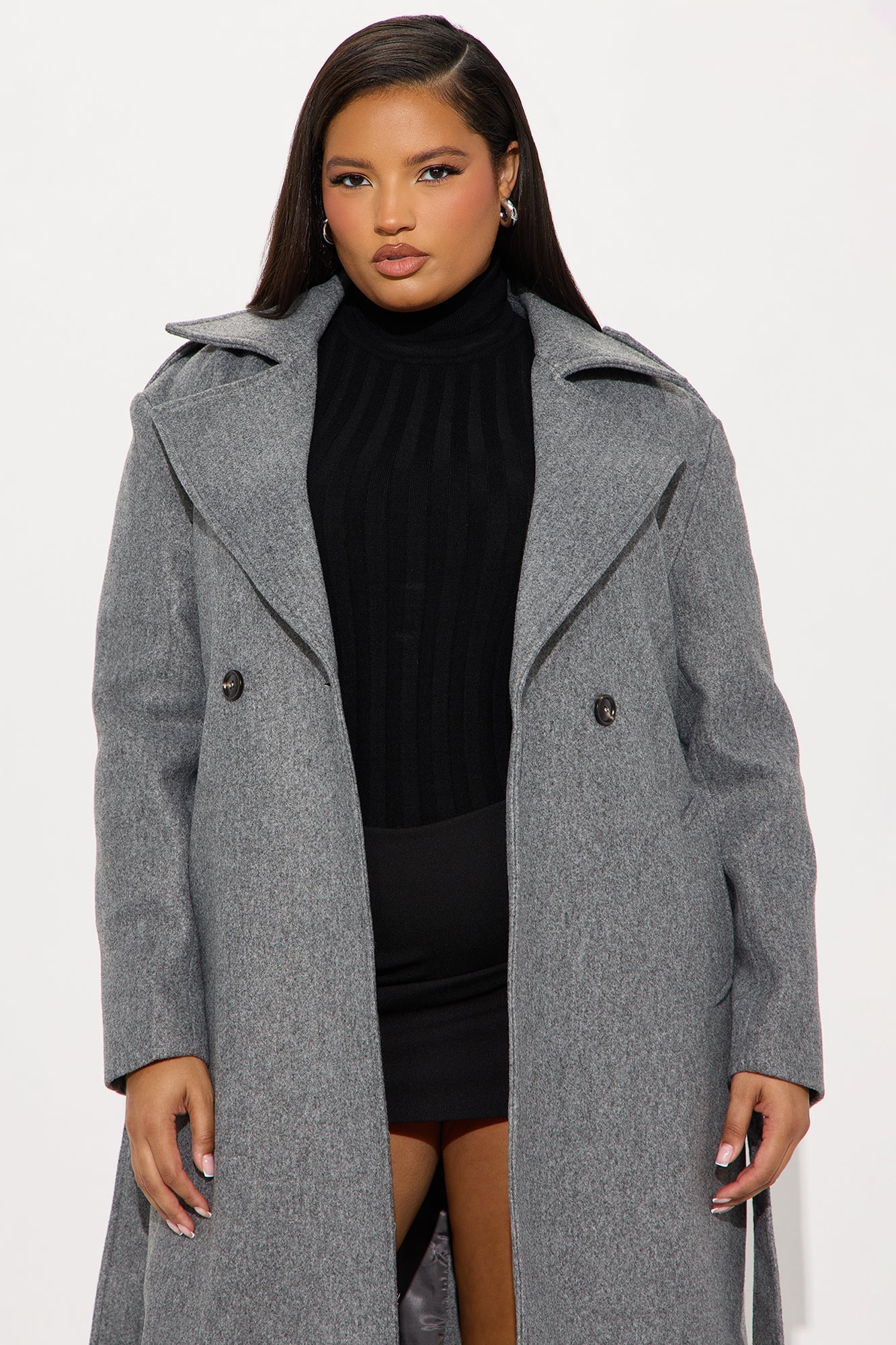 Clocked Out Double Breasted Long Coat - Grey 