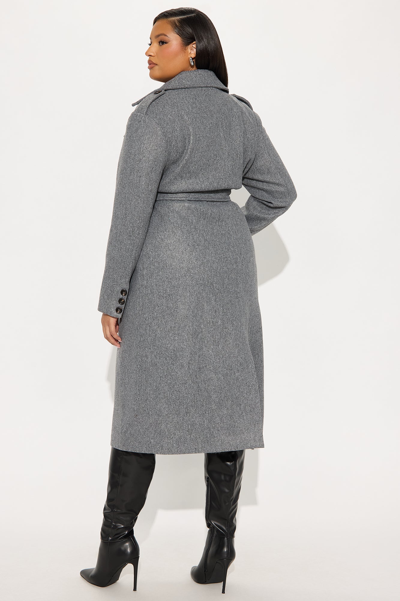 Clocked Out Double Breasted Long Coat - Grey 