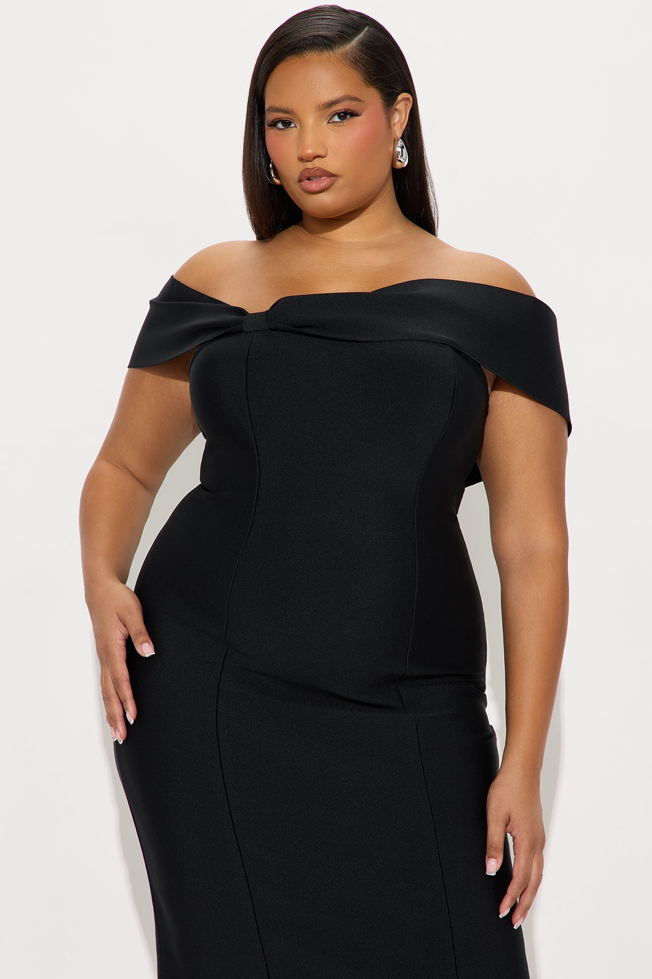 Brenda Mermaid Bandage Midi Dress - Black
