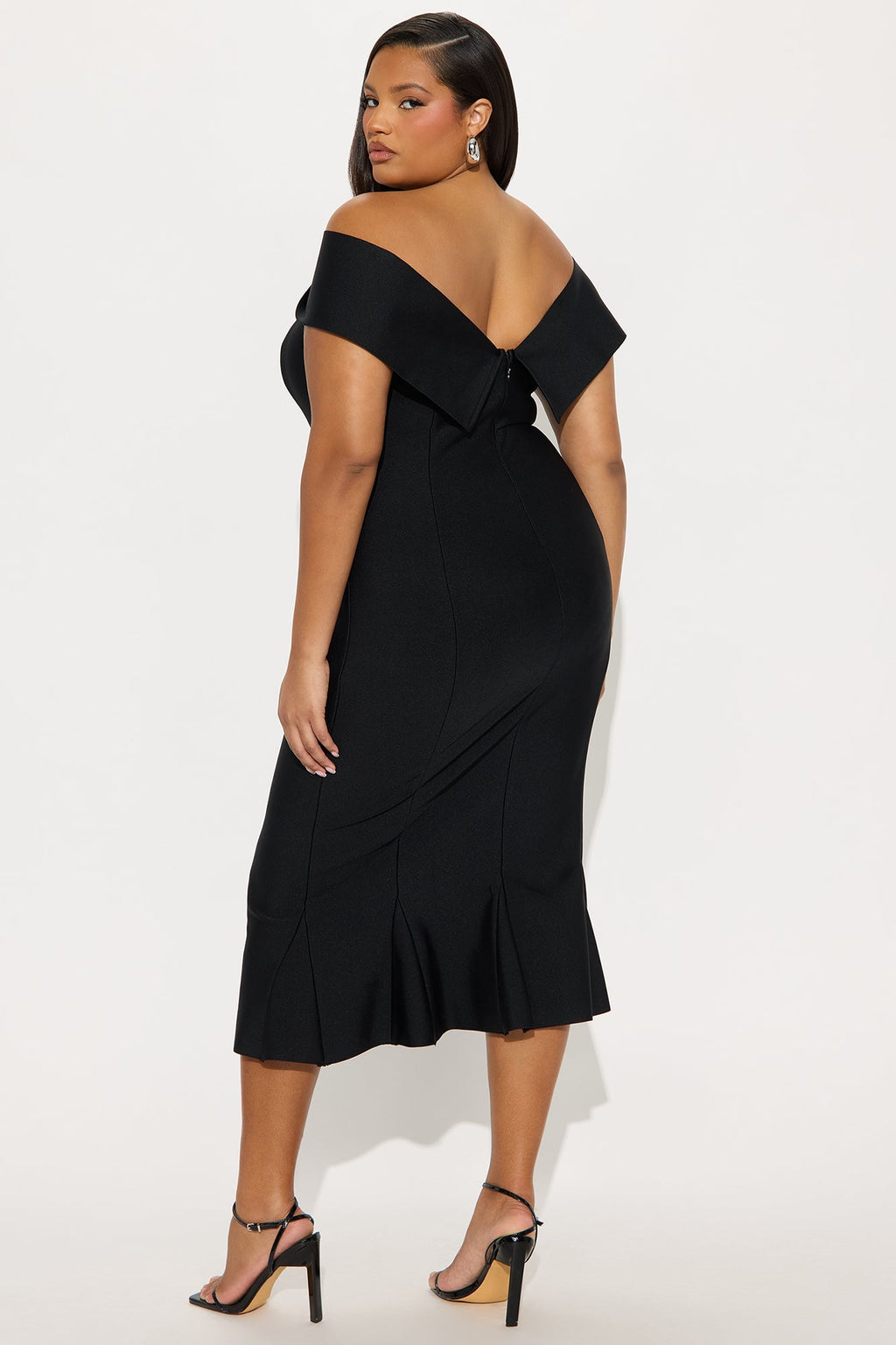 Brenda Mermaid Bandage Midi Dress - Black