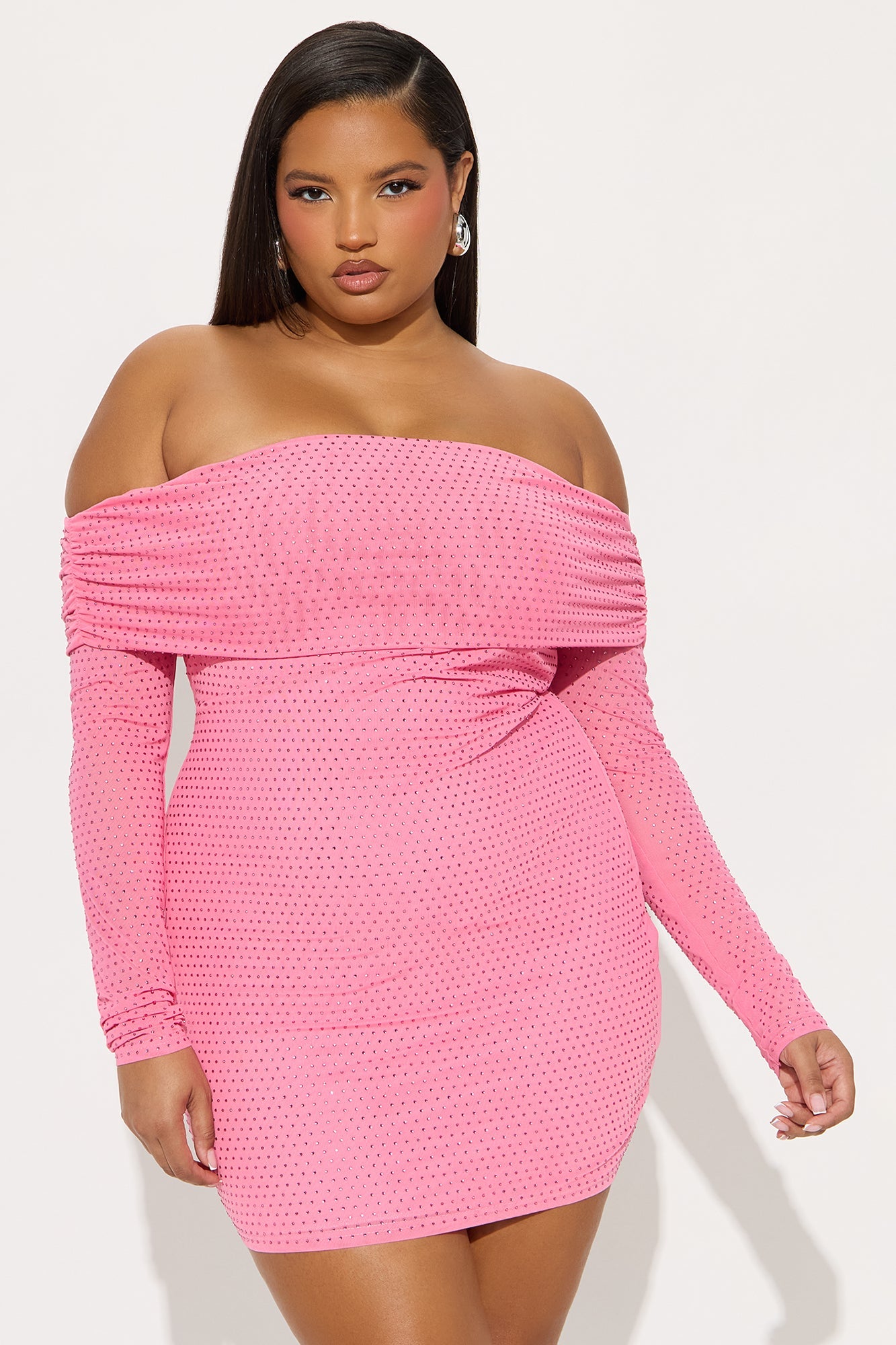 Kelsea Rhinestone Mesh Mini Dress - Pink