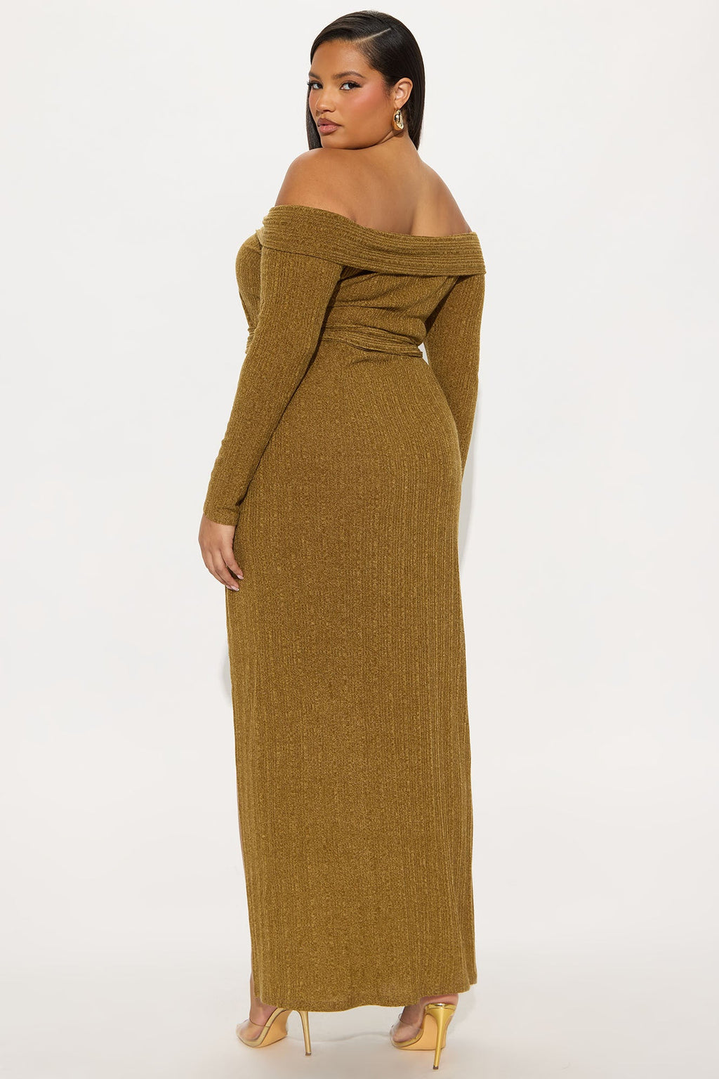 Selene Off Shoulder Sweater Maxi Dress - Olive