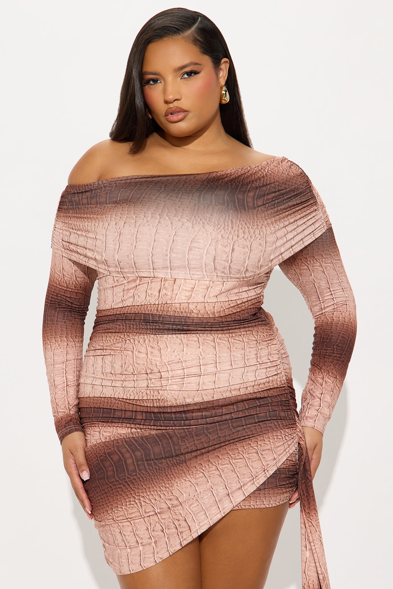 Indria Snake Print Mini Dress - Brown