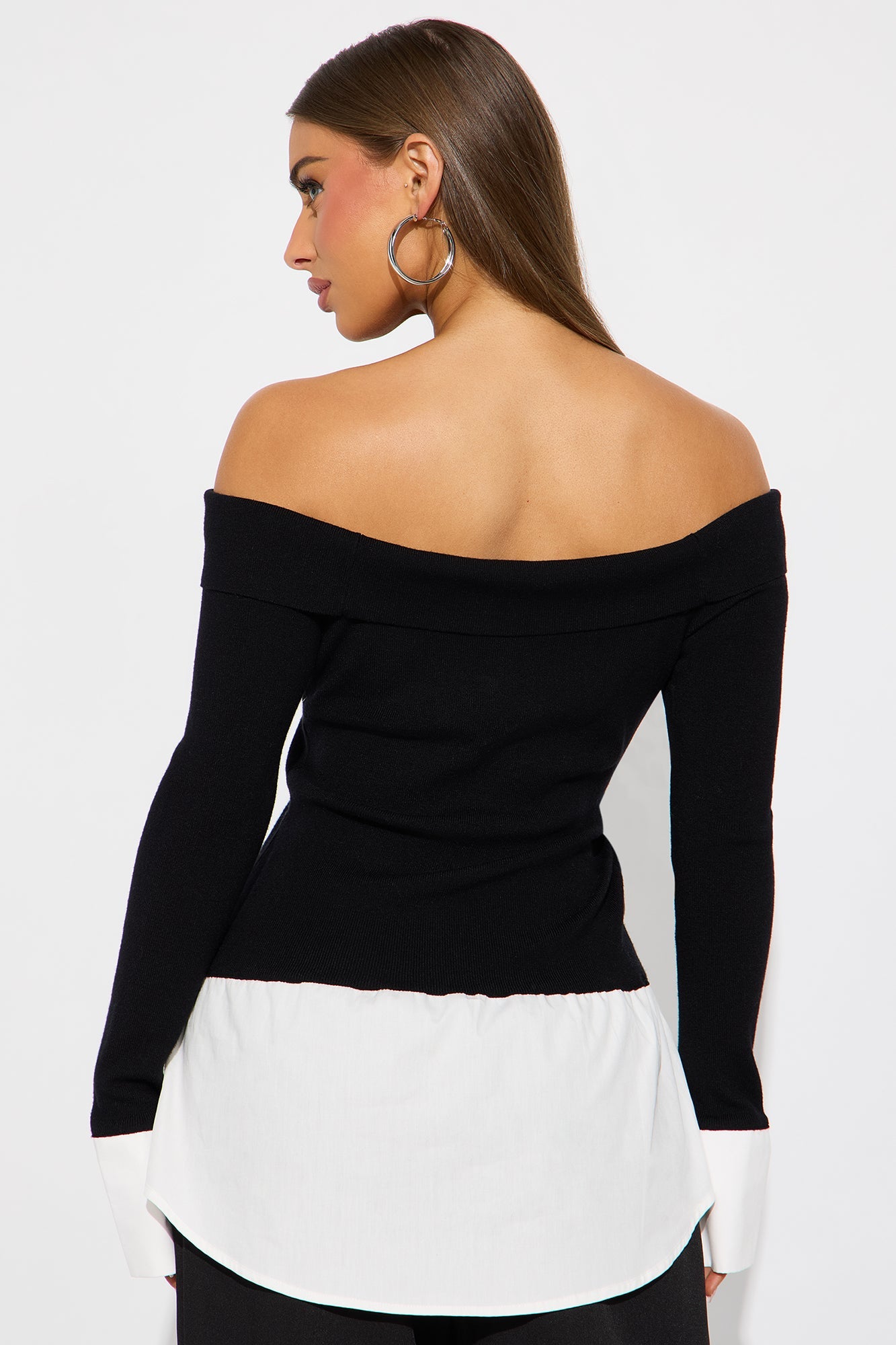 Janis Set In Poplin Sweater Top - Black/White