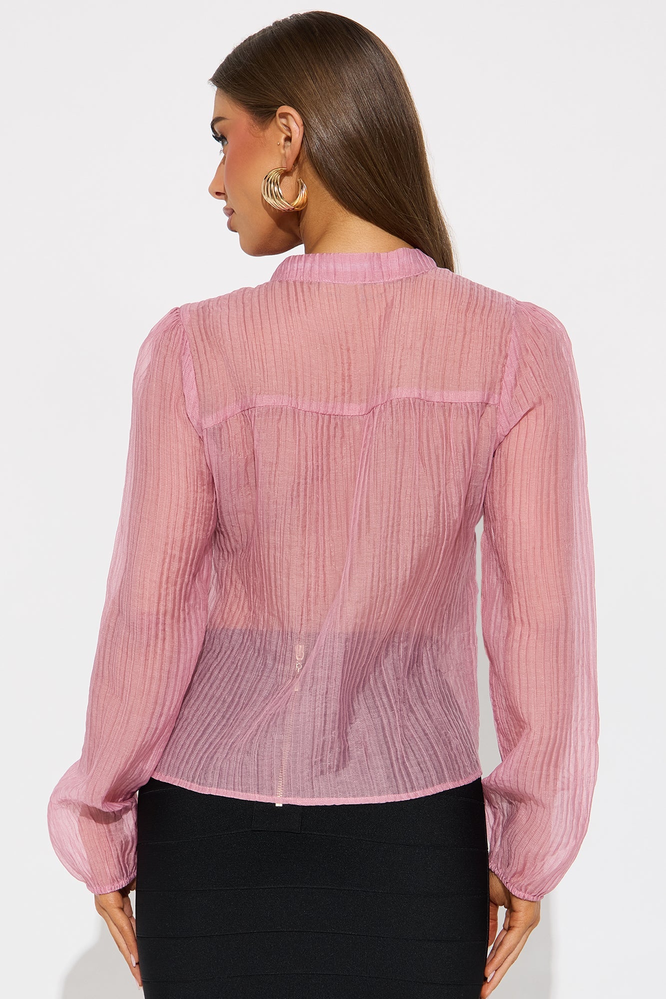 Mesmerize Me Neck Tie Chiffon Blouse - Mauve