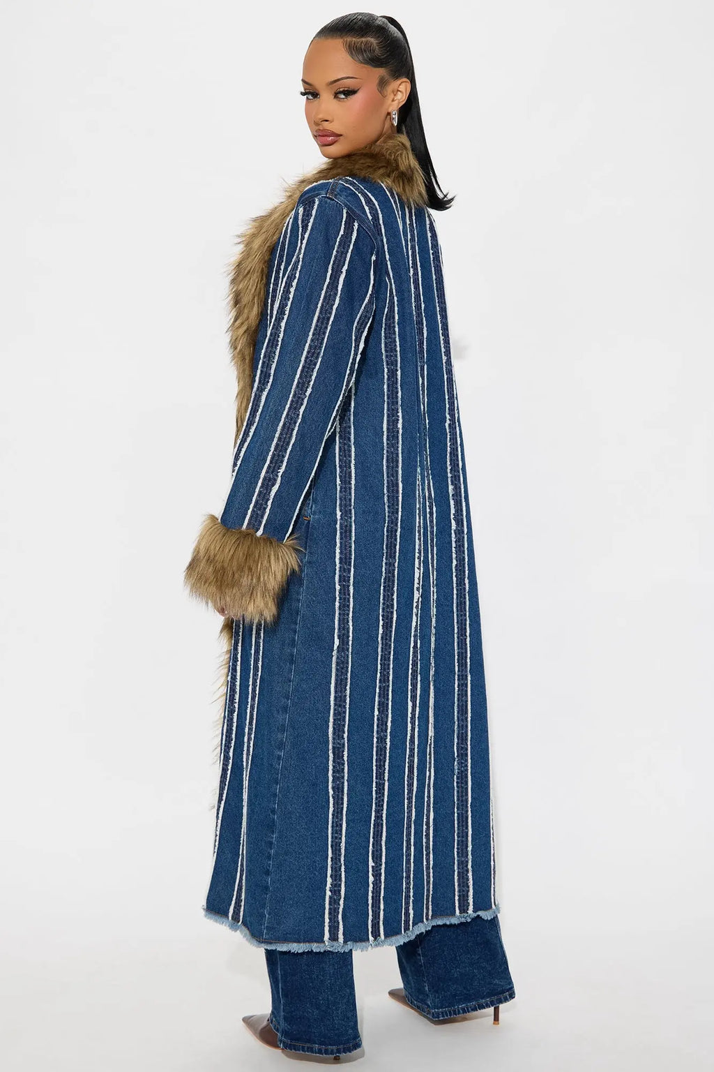 Uptown Faux Fur Denim Coat - Medium Wash 