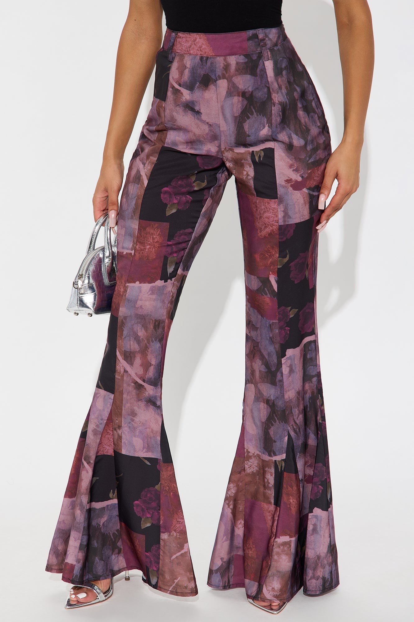 Winnie Abstract Floral Flare Pant 34″ - Plum/Multi