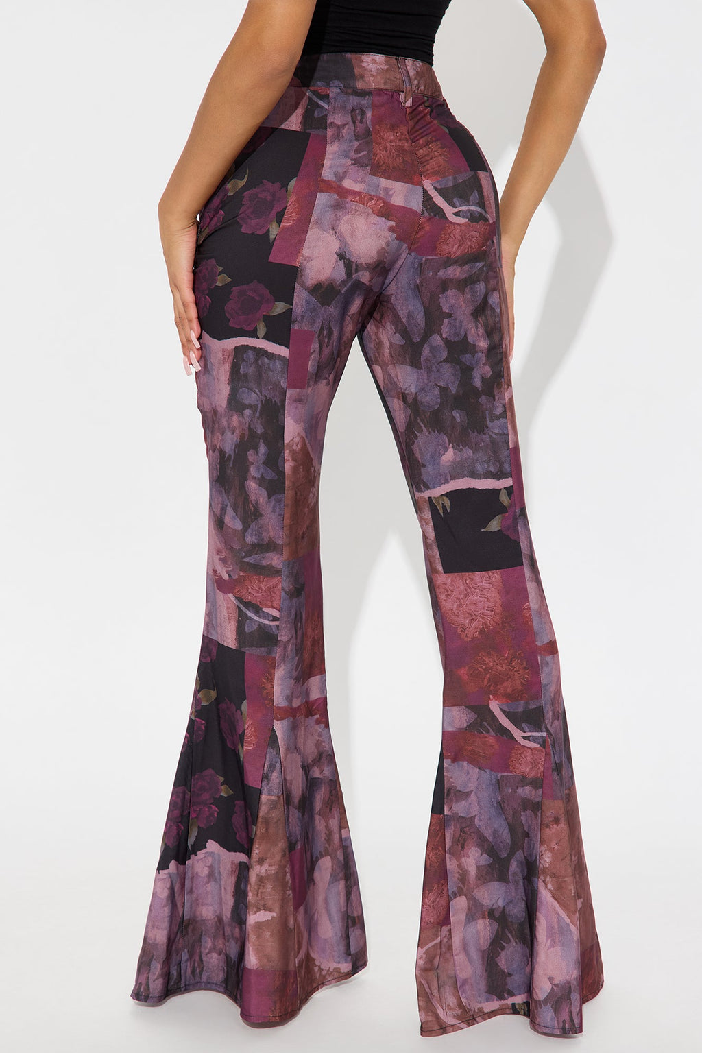 Winnie Abstract Floral Flare Pant 34″ - Plum/Multi