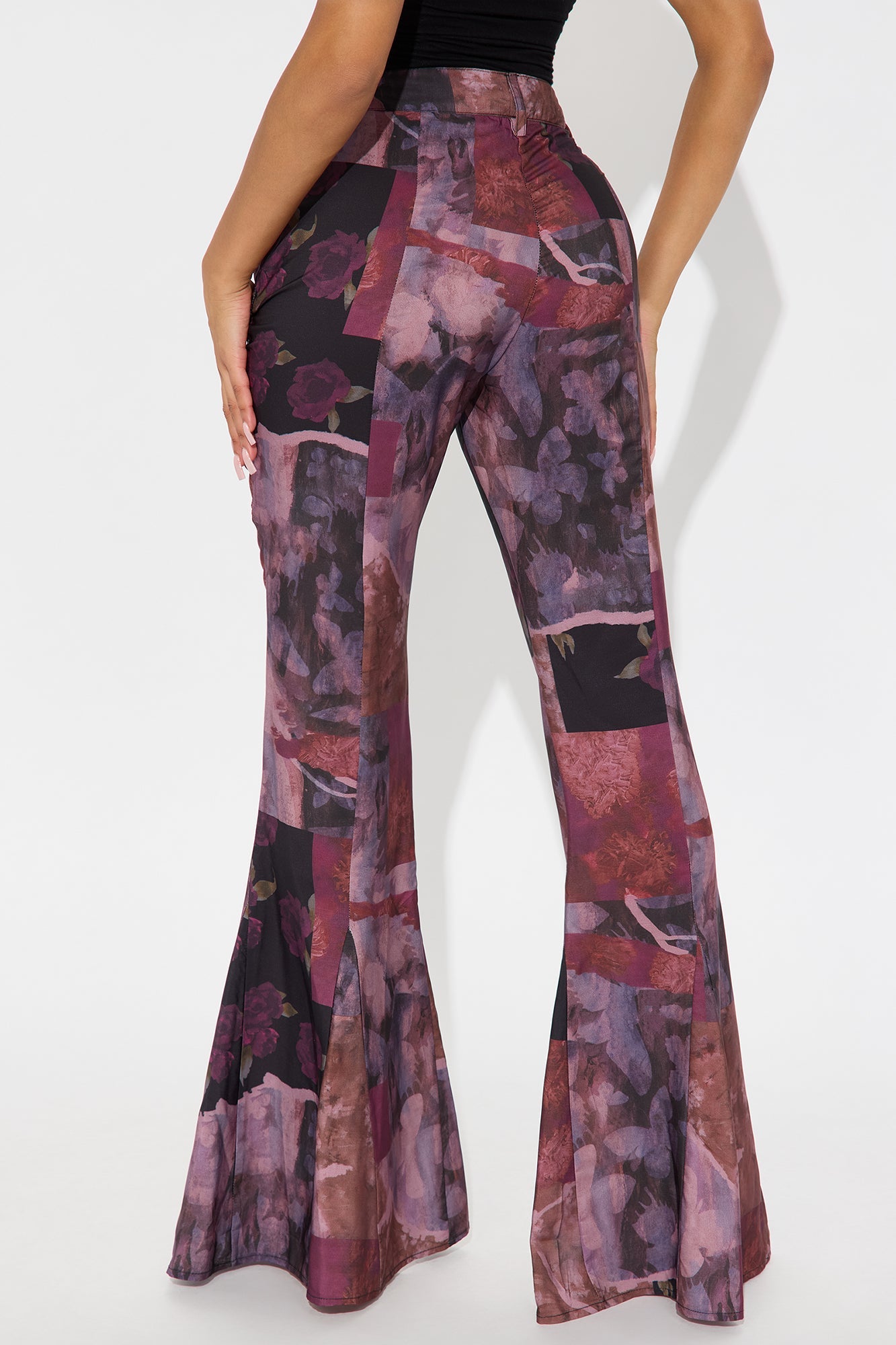 Winnie Abstract Floral Flare Pant 34″ - Plum/Multi