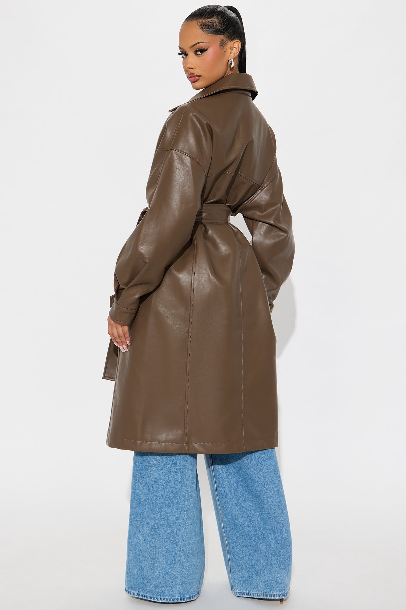 Celeste Faux Leather Trench - Brown