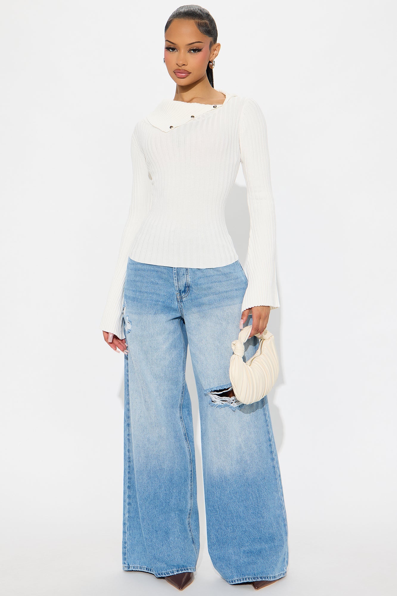 A Softy Collared Sweater Top - Ivory