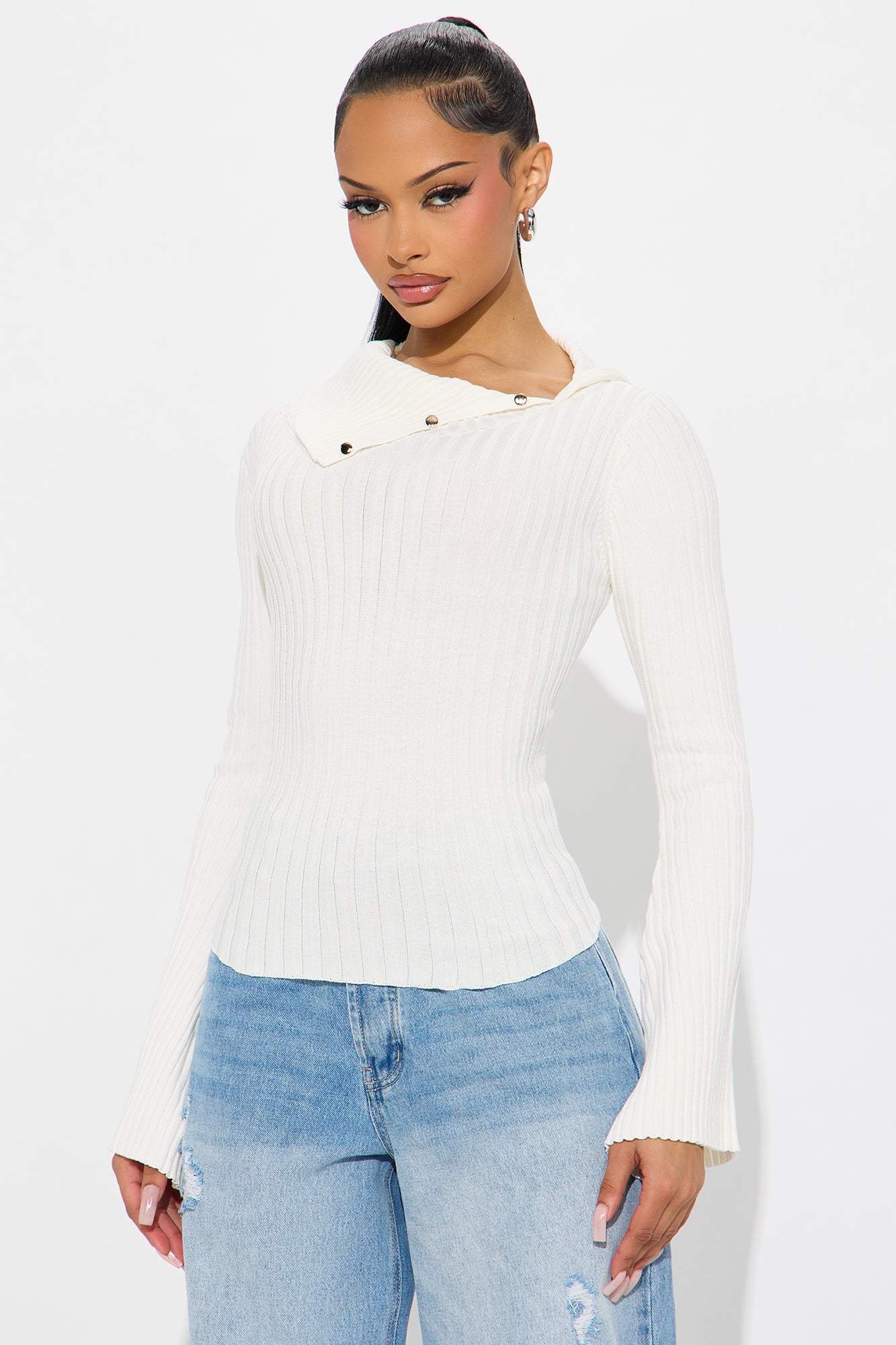 A Softy Collared Sweater Top - Ivory