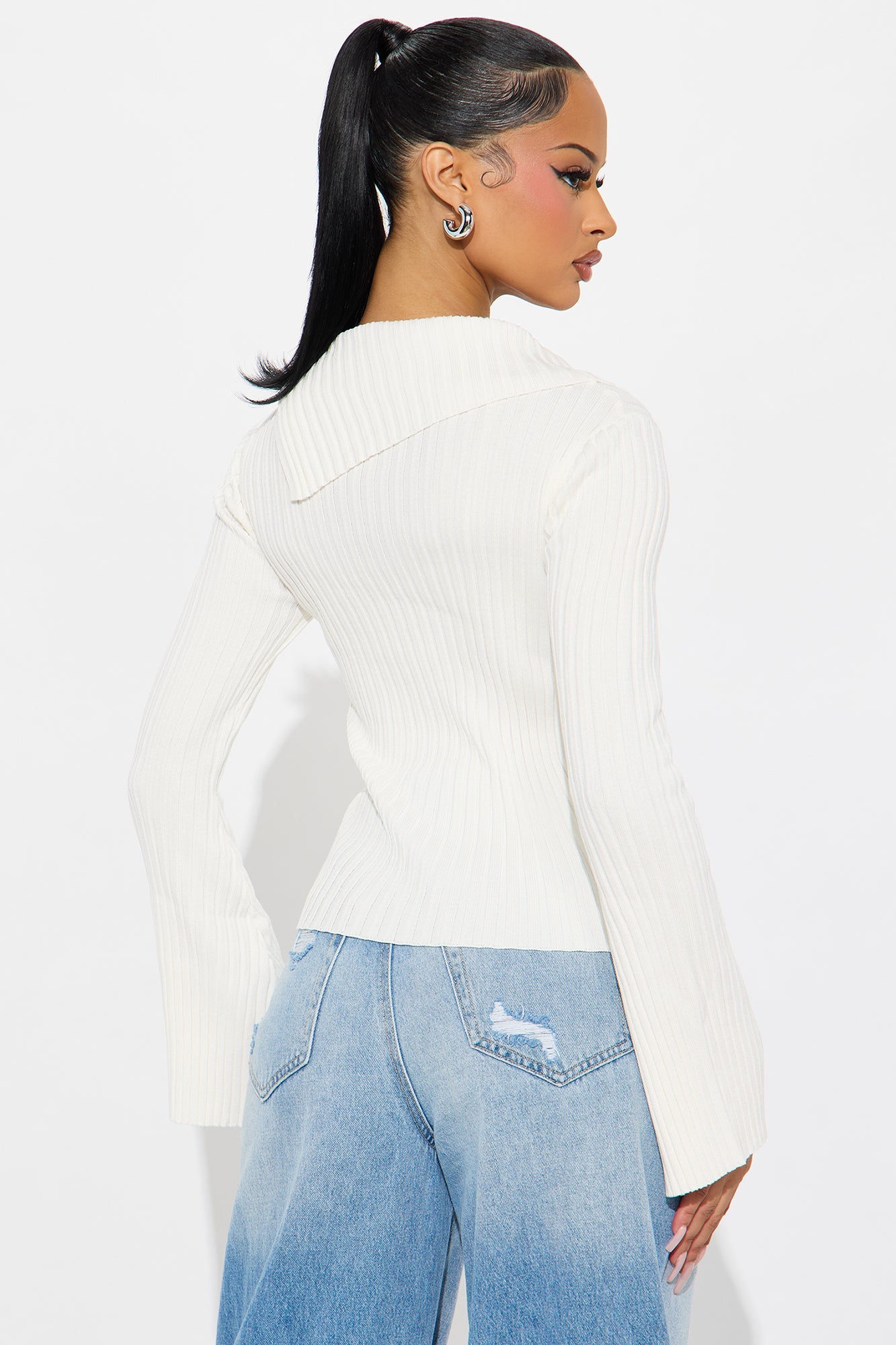A Softy Collared Sweater Top - Ivory