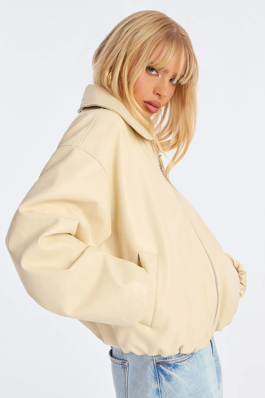 Haylee Faux Leather Bomber Jacket - Butter Yellow 