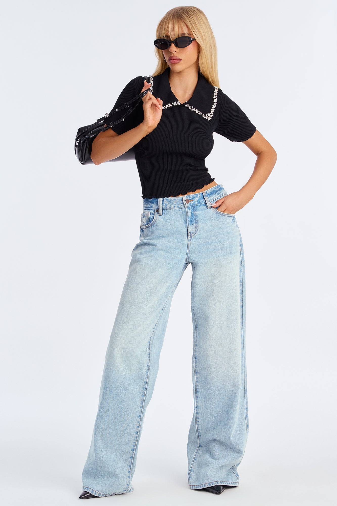 High Standards Rhinestone Sweater Top - Black