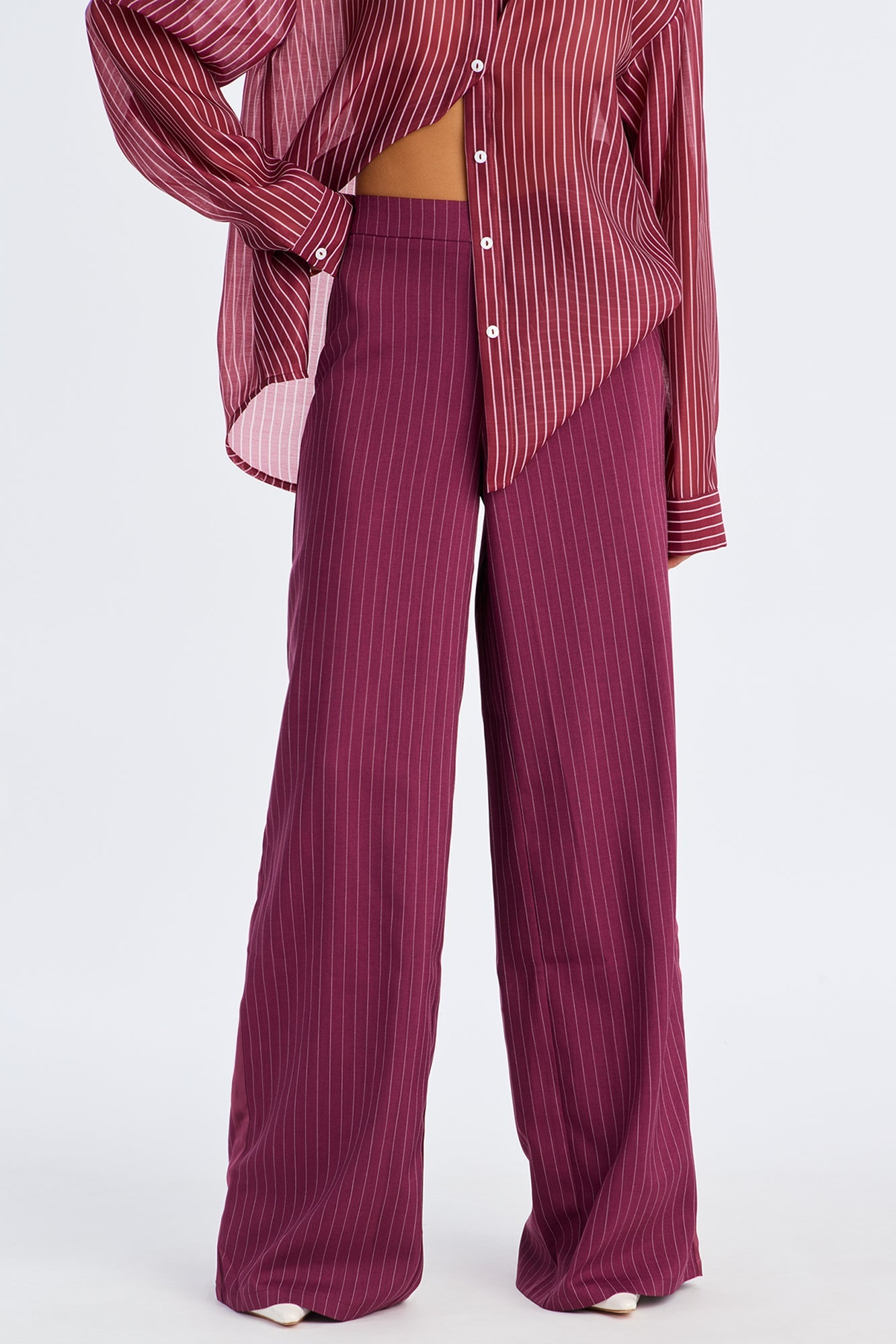 Don't Need To Pretend Pinstripe Wide Leg Trouser Pant 33 - Burgundy 