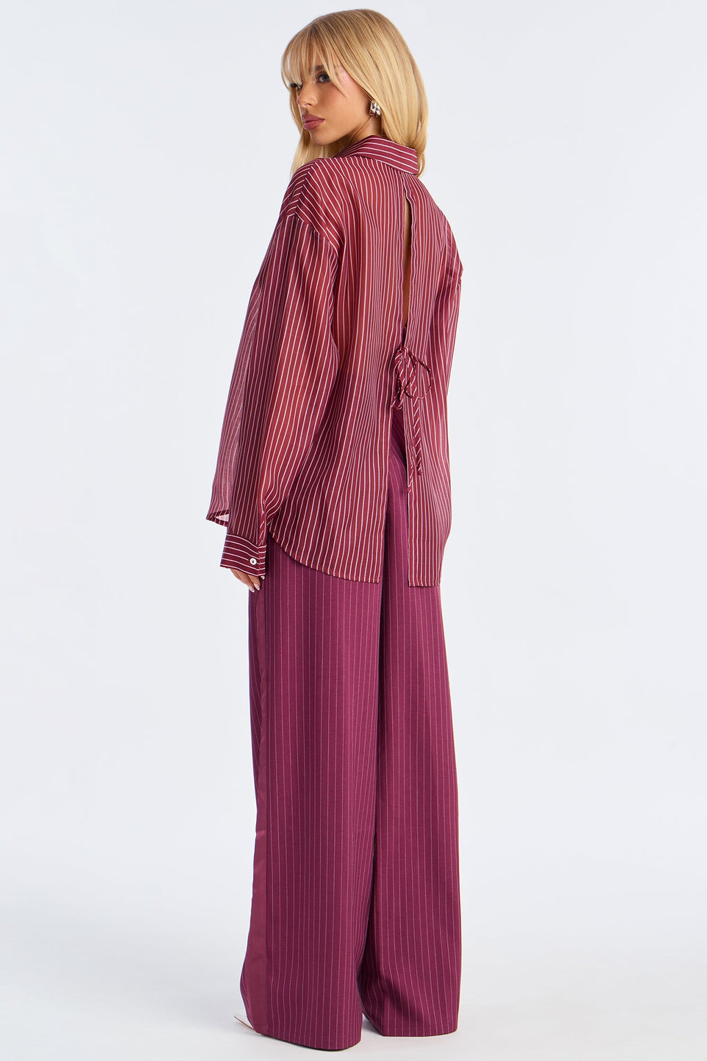 Don't Need To Pretend Pinstripe Wide Leg Trouser Pant 33 - Burgundy 
