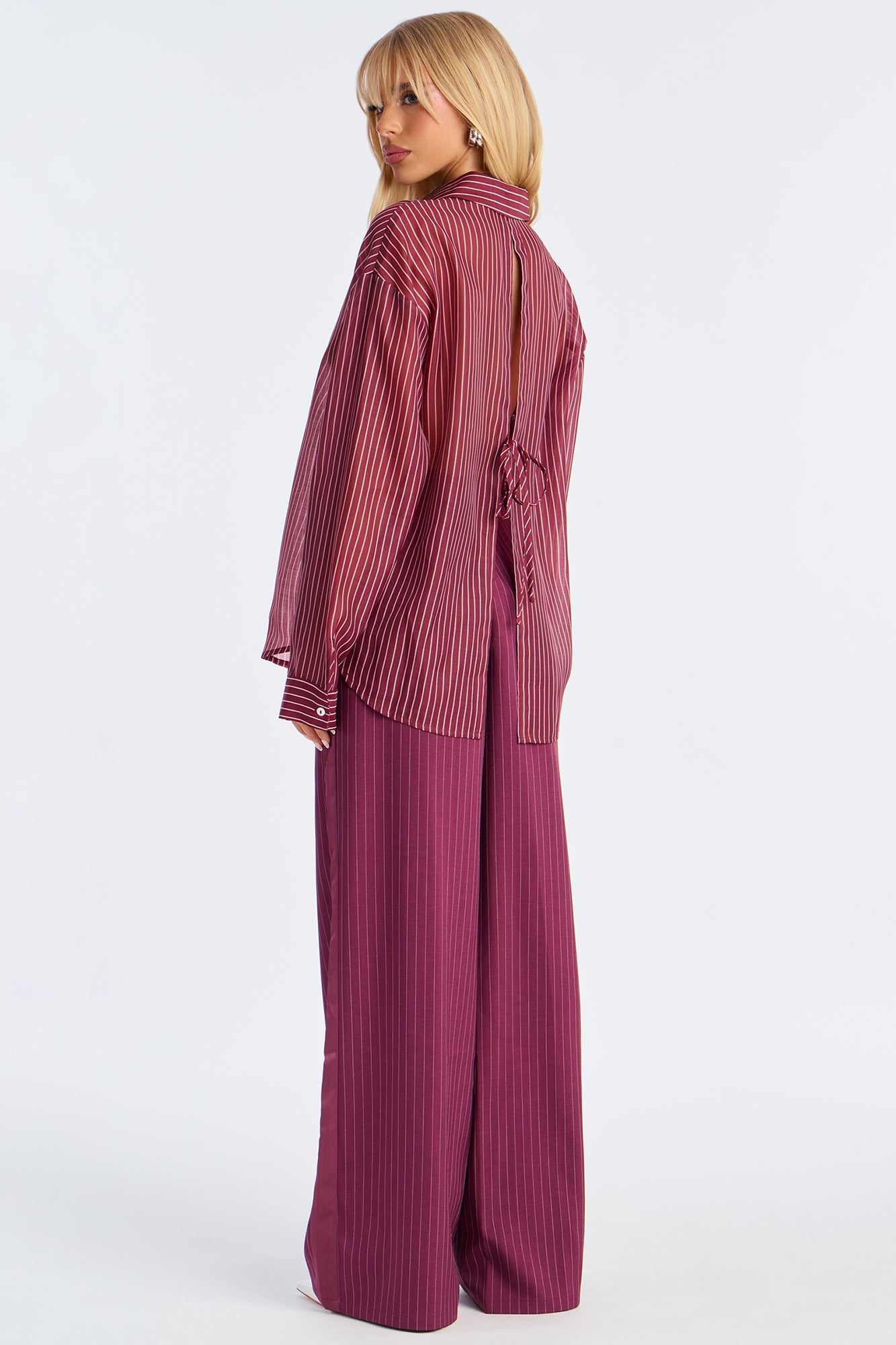 Don't Need To Pretend Pinstripe Wide Leg Trouser Pant 33 - Burgundy 