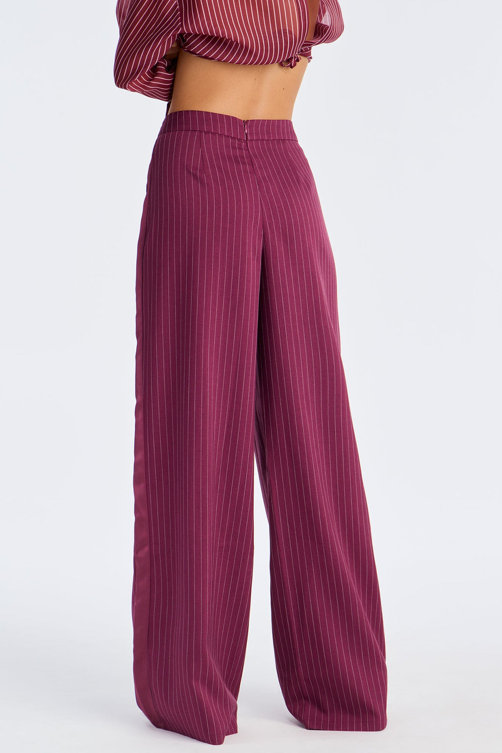 Don't Need To Pretend Pinstripe Wide Leg Trouser Pant 33 - Burgundy 