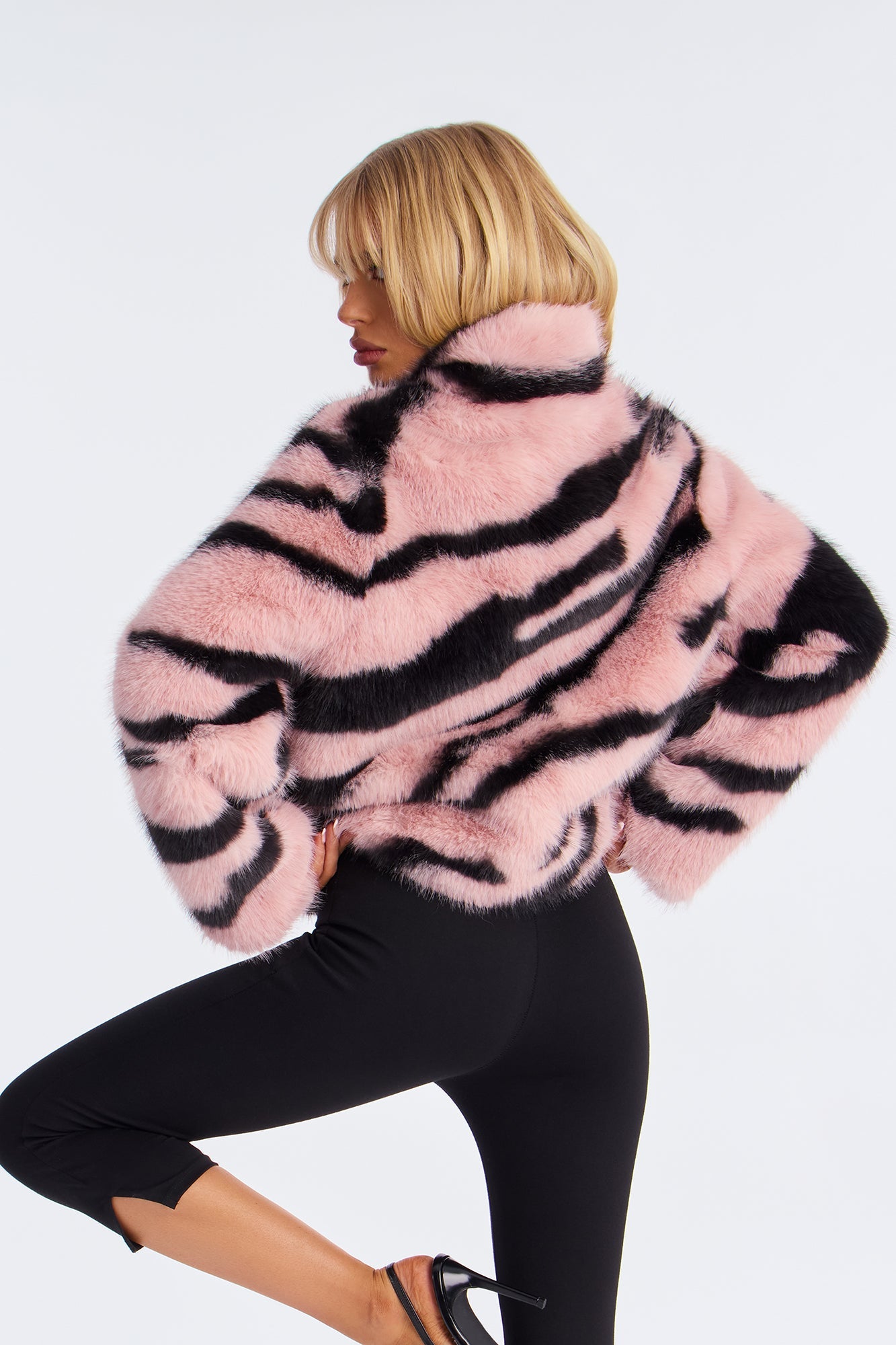 Savanna Whisper Faux Fur Animal Print Coat - Pink/combo