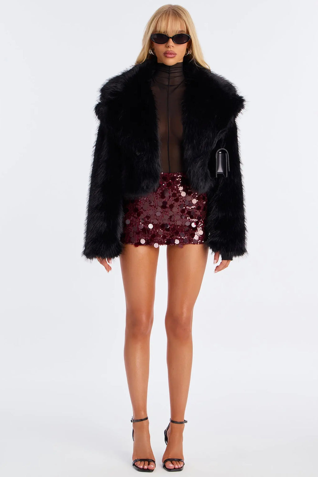Chloe Faux Fur Cropped Coat - Black 