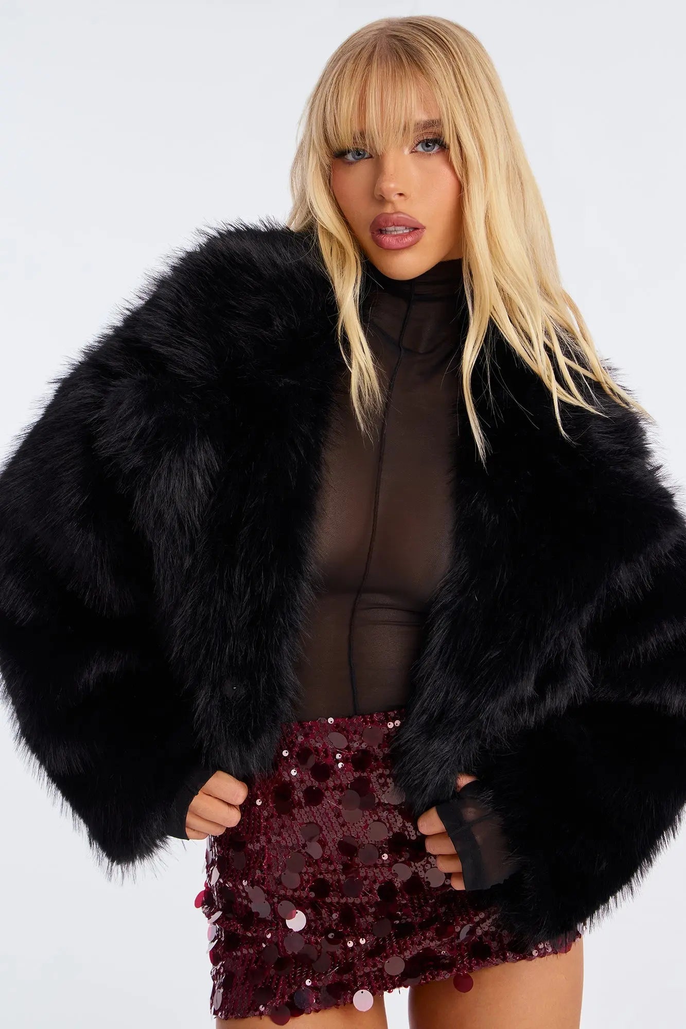 Chloe Faux Fur Cropped Coat - Black 