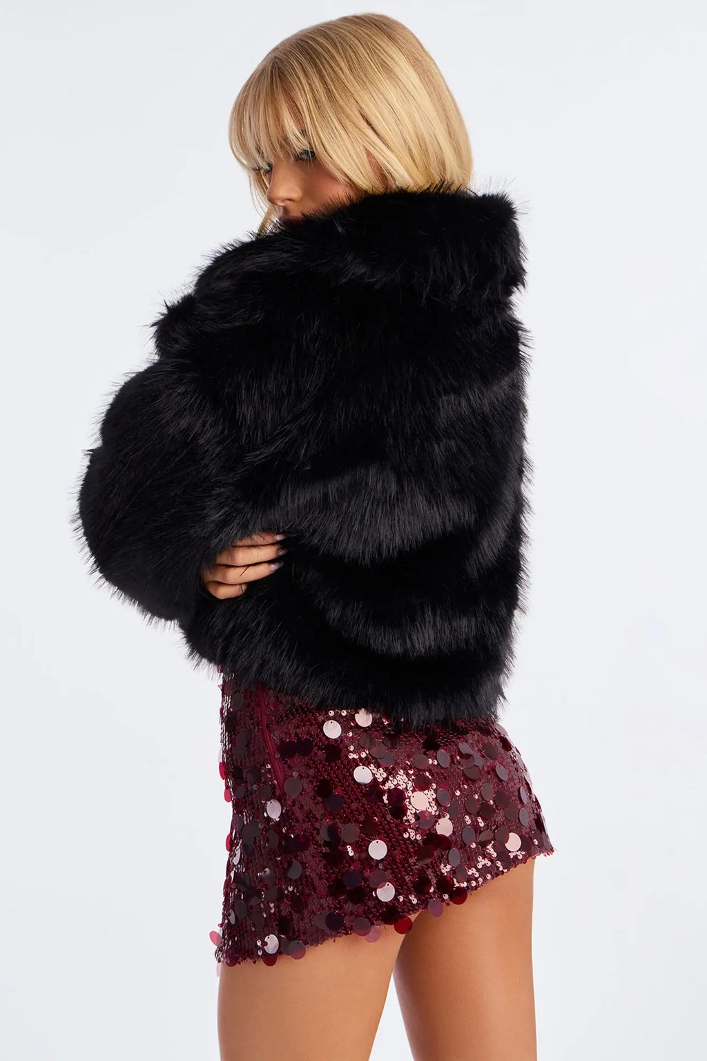 Chloe Faux Fur Cropped Coat - Black 