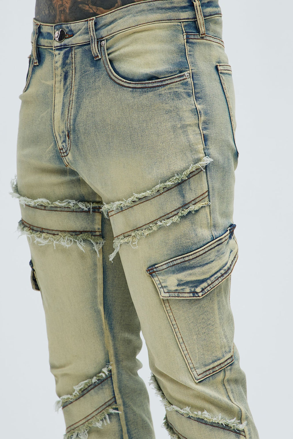 Simi Fray Cargo Stacked Skinny Flare Jeans - Vintage Blue Wash