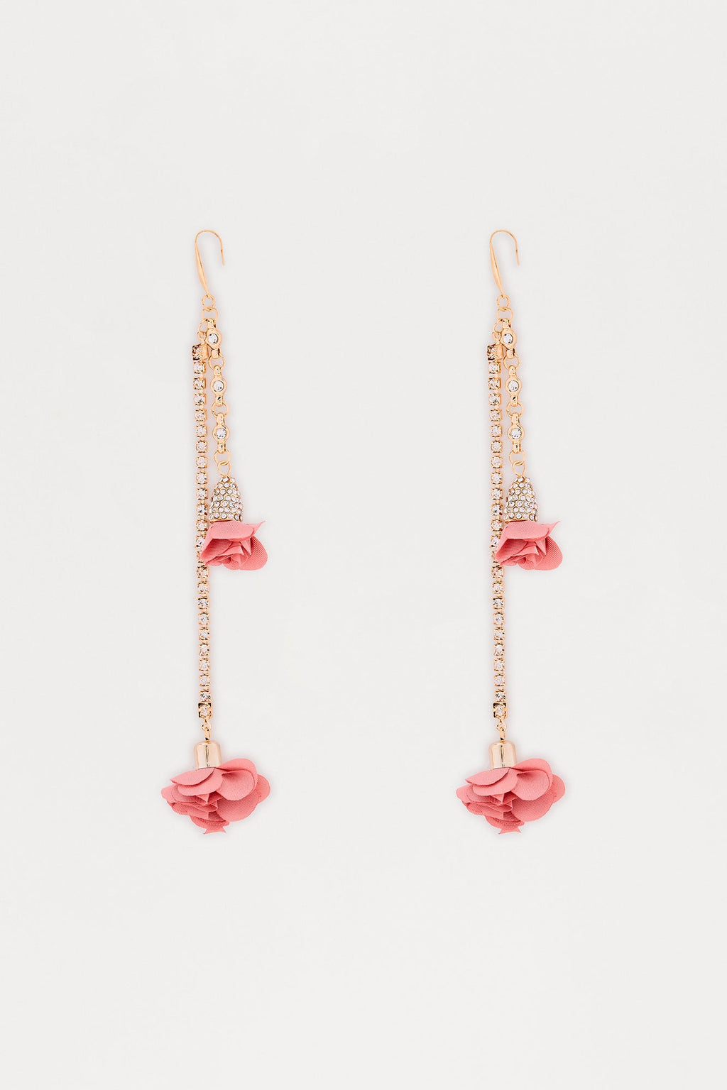 Petal Kiss Floral Drop Earrings - Gold/Pink